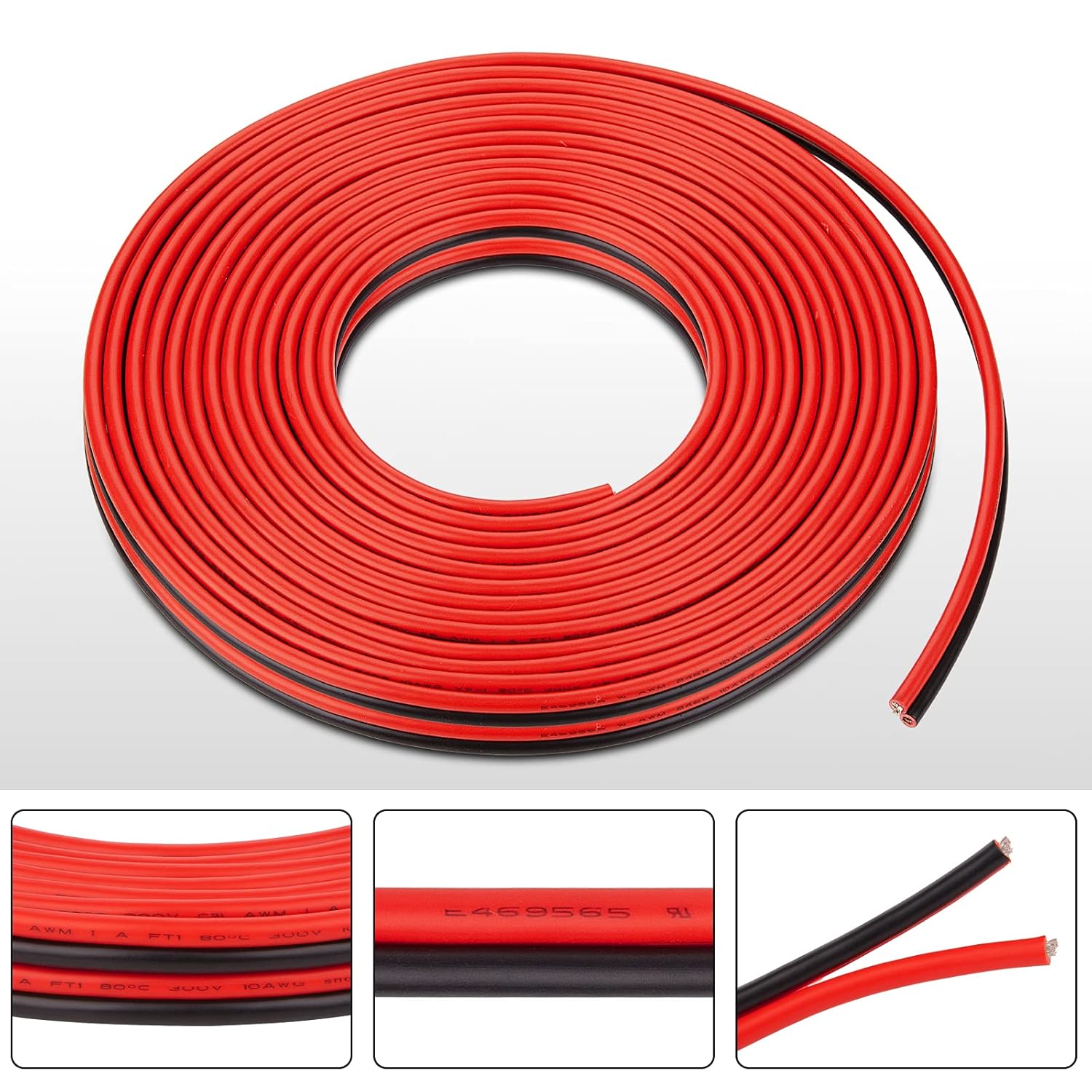 10 Gauge Wire - iGreely 30 FT 10/2 Gauge Tinned Copper Low Voltage Wire Electrical Wire Cable for Solar Panel Car Audio Automotive Trailer Marine Harness Wiring 10AWG 30Ft