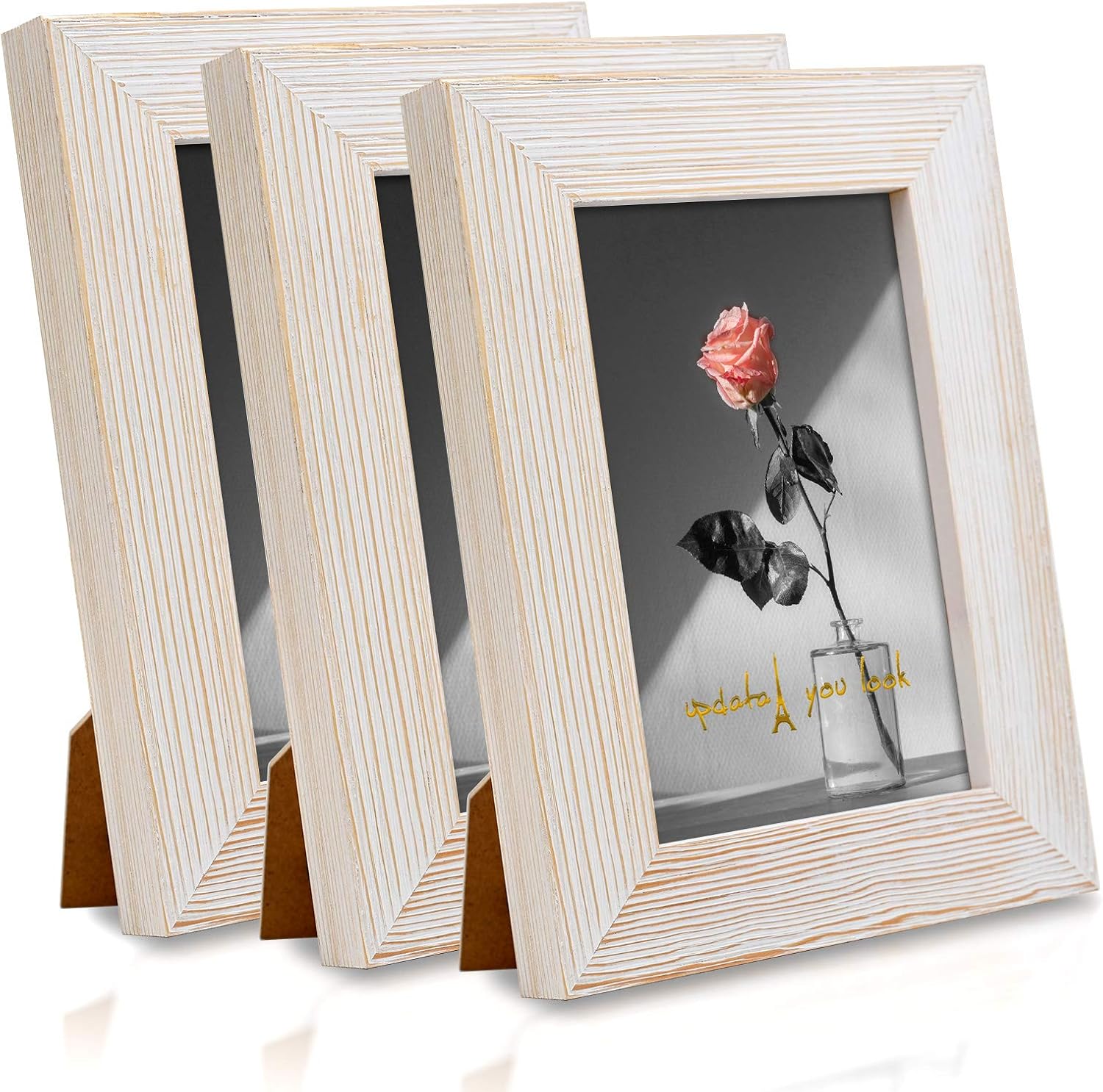 Egofine 4x6 Rustic Picture Frames Set of 3, Wide Molding, with Polished Glass, Solid Wood Farmhouse Photo Frames for Wall Mounting and Table Top Display, White