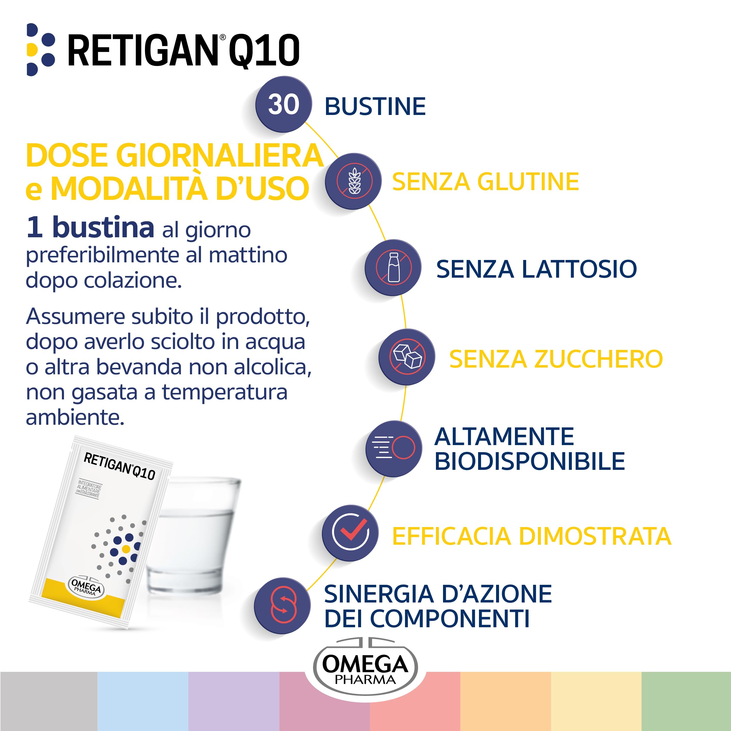 Omega Pharma - Retigan Q10 - Contribusce al Normale Funzionamento del Sistema Nervoso - 30 Bustine