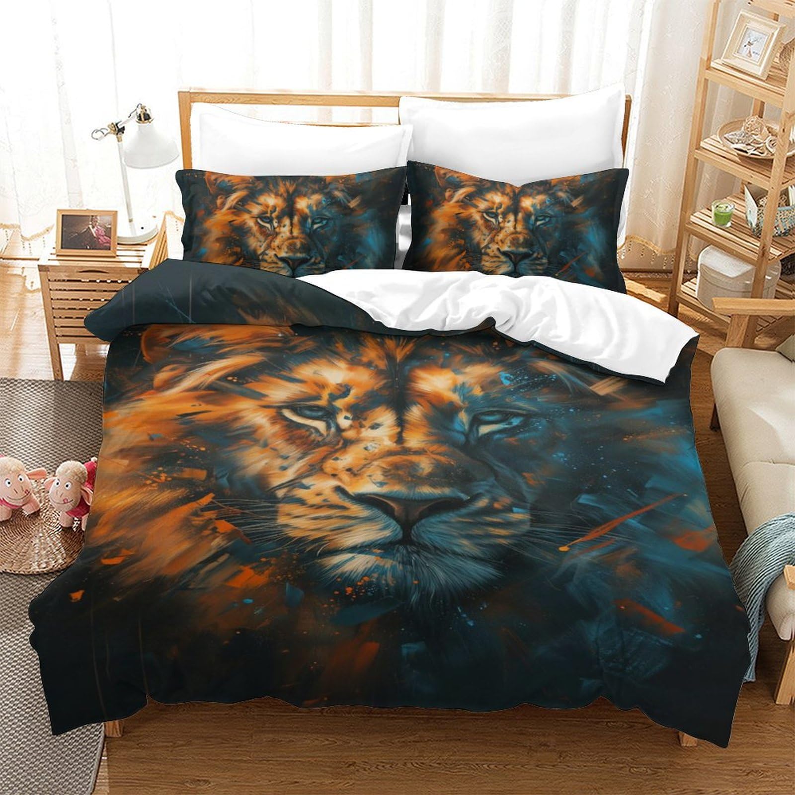 Housse de couette Lion 3D haut de gamme parure de lit 3 pièces pour lit simple
