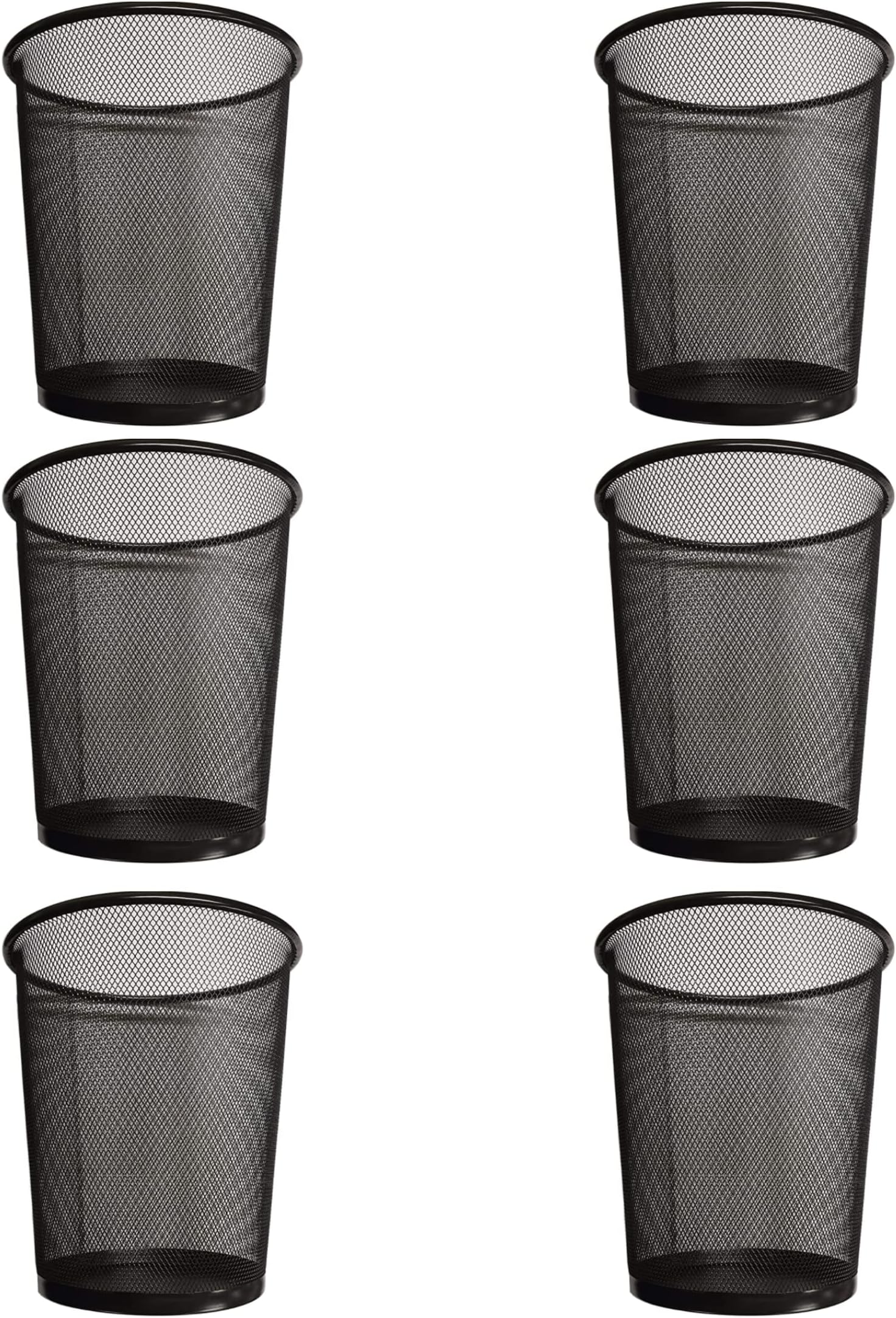 Zuvo Pack of 6 Circular Mesh Waste Paper Bin, Lightweight Waste Basket Garbage Can, Metal Trash Bin Ideal for Kitchen Home Office Dorm Room Living Room Desk Bedroom (Black)