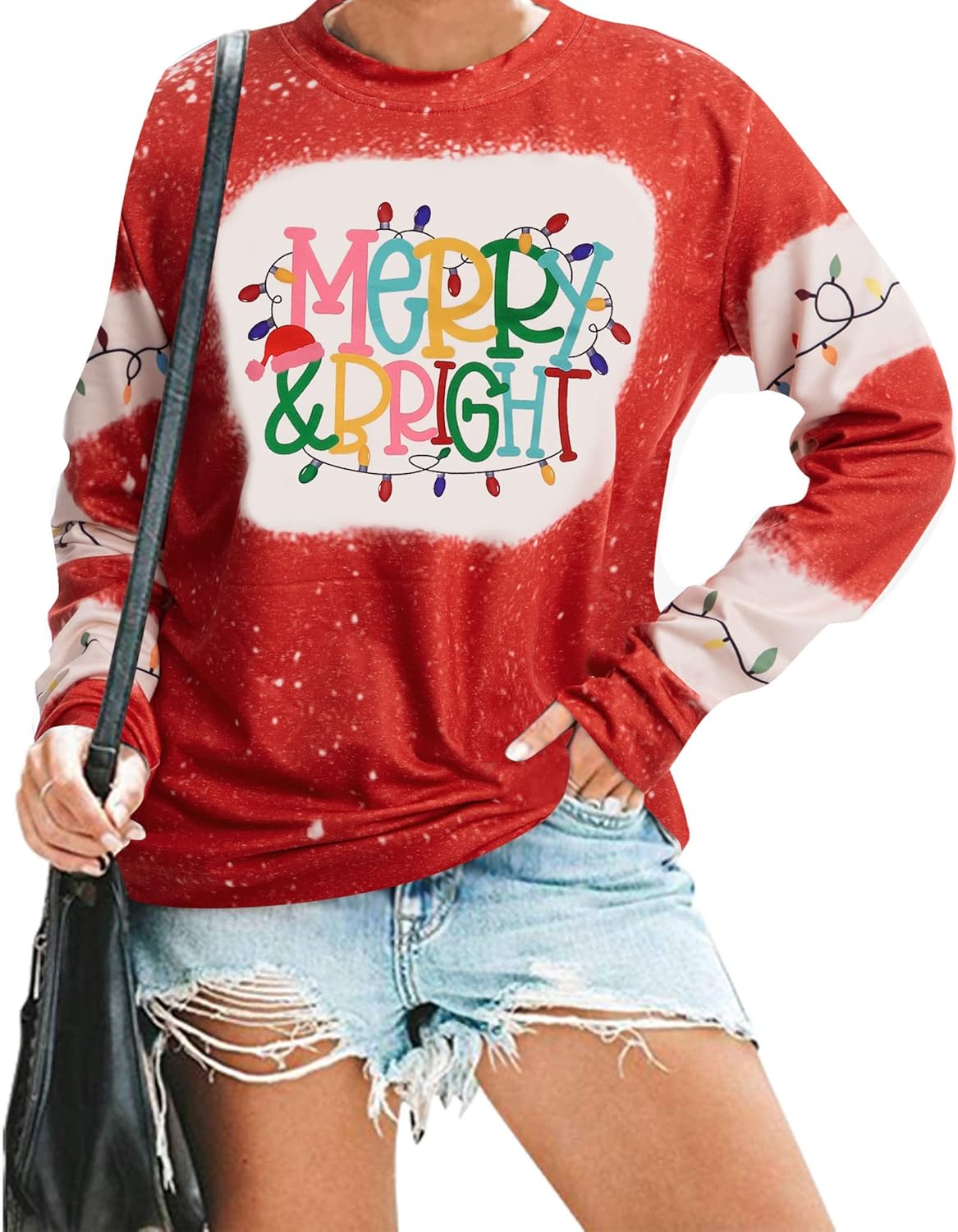 Merry and Bright Sweatshirt Women Merry Christmas Sweatshirt Xmas Crewneck Sweatshirts Bleached Long Sleeve Shirt : Clothing, Shoes & Jewelry