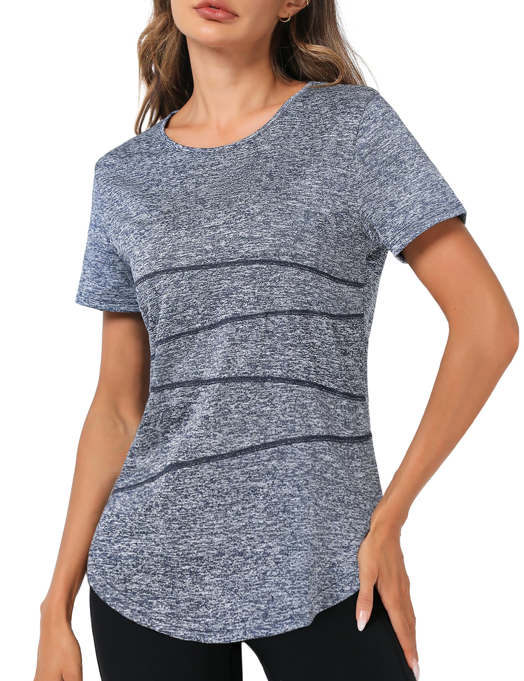 Terecey Sportshirt Damen Kurzarm Fitness T-Shirt Yoga Shirt Lang Damen Funktionsshirt Atmungsaktives Sport Tshirt Trainingsshirt Laufshirt für Wandern Trekking Gym