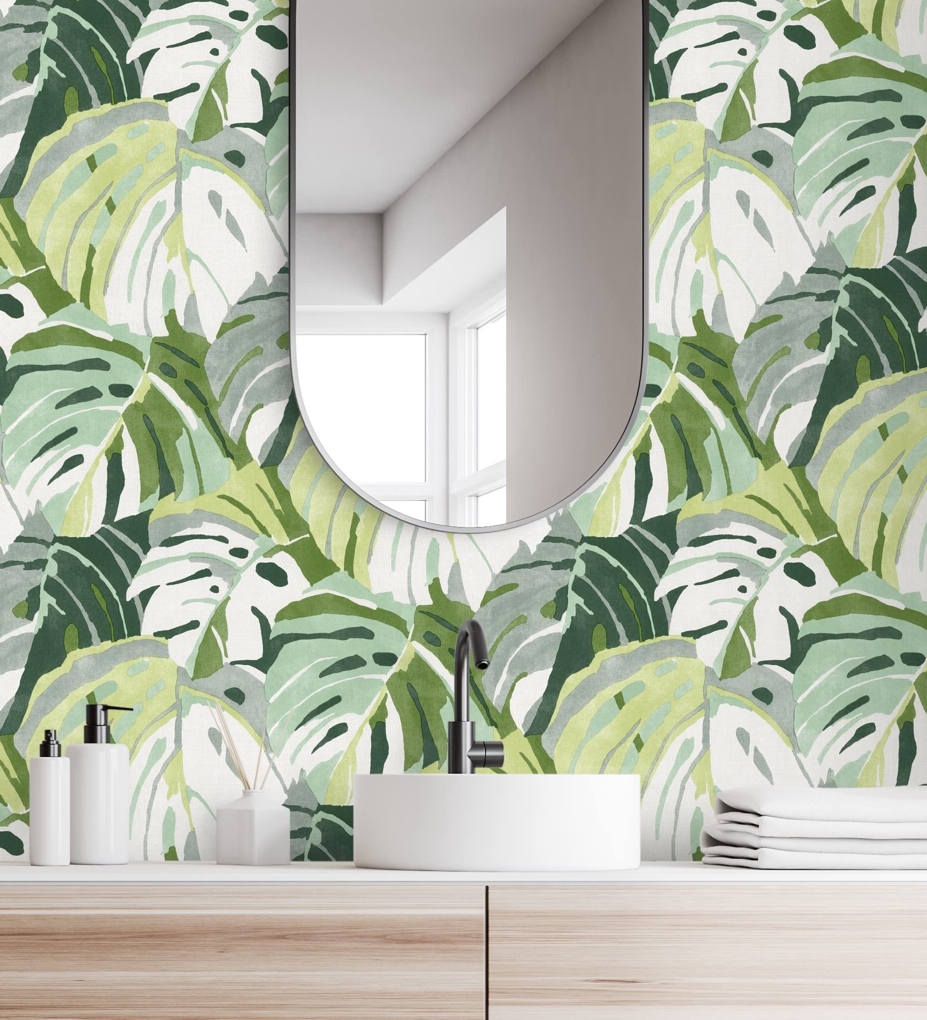 GAULAN 680771 - Carta da parati in vinile ecologico foglie tropicali verdi per pareti soggiorno cucina bagno camera da letto sala da pranzo testada del - Rotolo di 10 m x 0,53 m