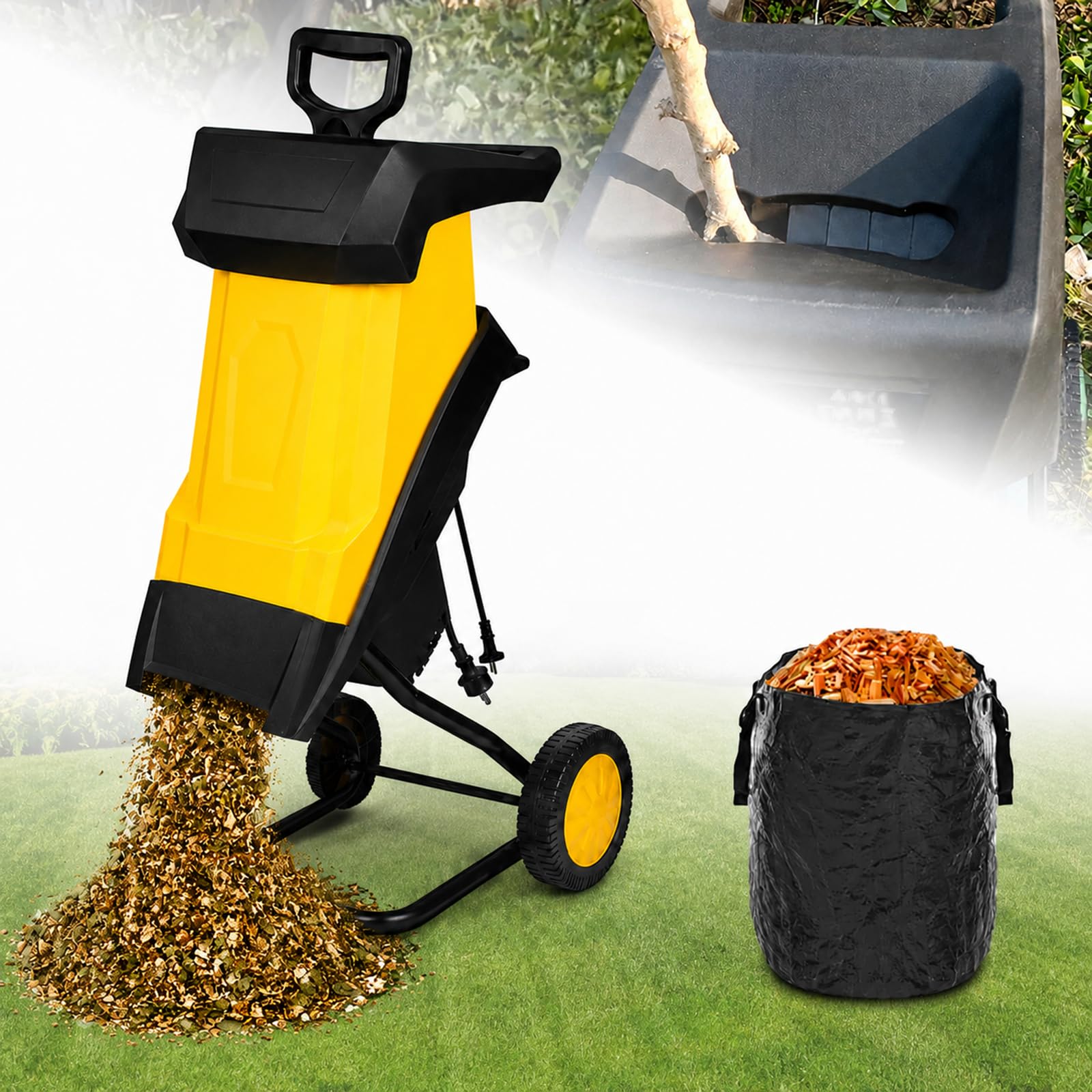Biotrituradora rápida 2500 W para setos, arbustos y árboles 50mcable | El disco de alta velocidad procesa eficazmente ramitas, restos de poda y material vegetal seco