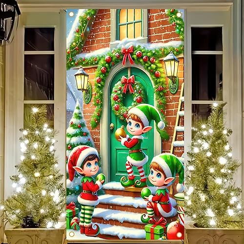 Miniatura 15 de Cubierta de Puerta de Linterna de Muñeco de Nieve Roja 71 x 35 pulgadas, pancarta de entrada de porche de vacaciones de invierno para decoración de