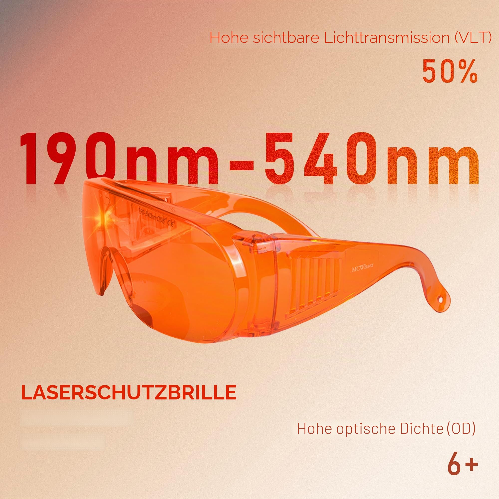 MCWlaser Laser Schutzbrille Brille 190-540nm OD6+ Laser Safety Goggles Glasses For UV light Violet Blue Green Laser 405nm 445nm 450nm 473nm 532nm Absorption Type EP-3 Style 6