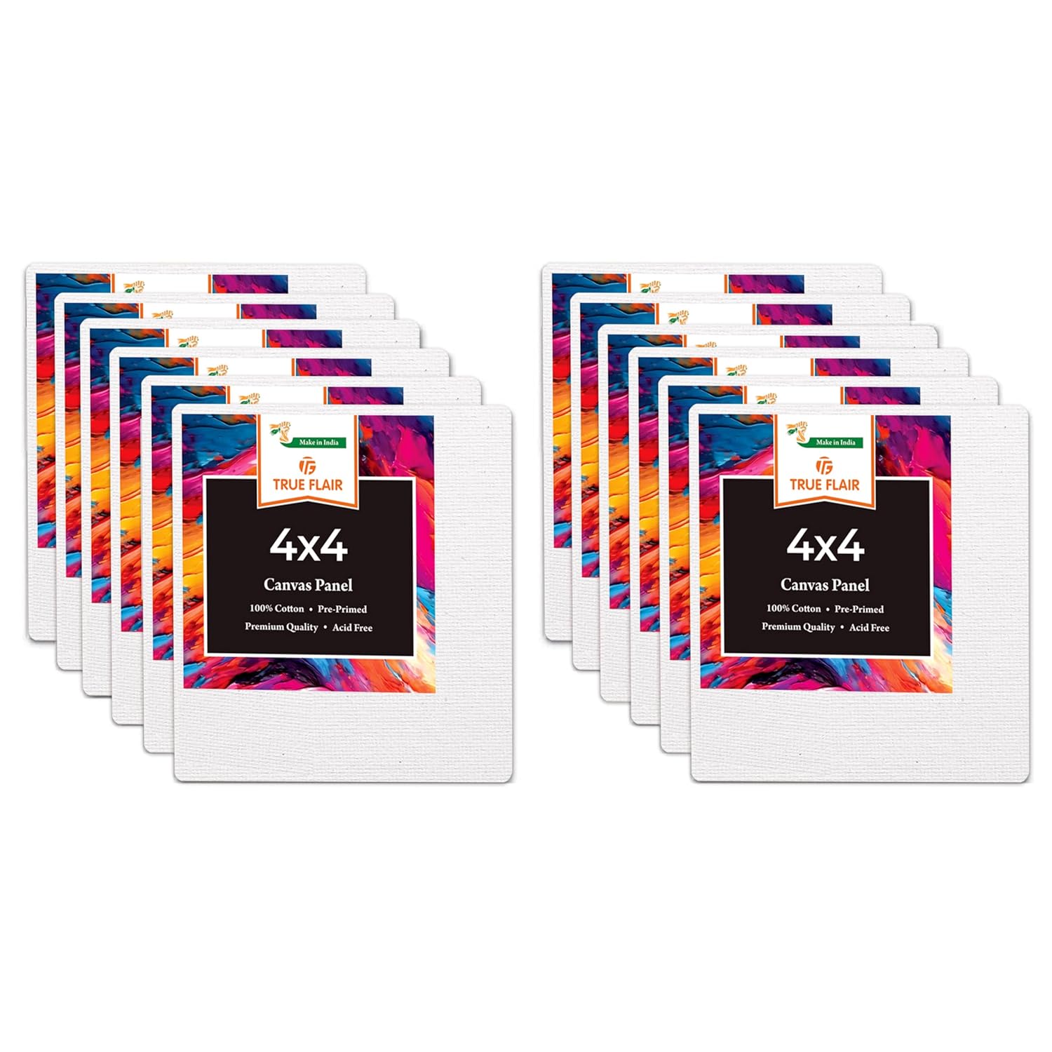 Trueflair Pack of 12 Canvas Boards for Painting - Suitable for Acrylic, Gouache, Watercolour, Ink Painting, 100% Cotton Ca...