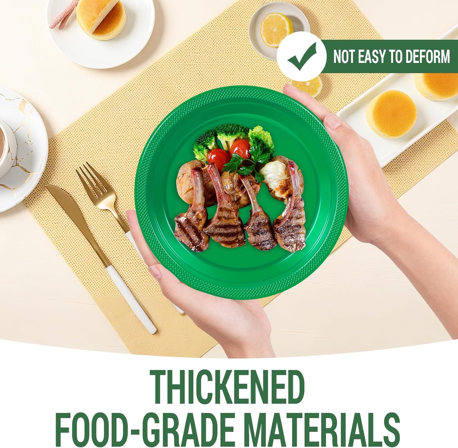 50 Pcs Green Plastic Plates For Party, 25-9" & 25-7" Disposable Cake Dessert Plates For Birthday, St Patricks Day, Christmas Dinner - Image 3