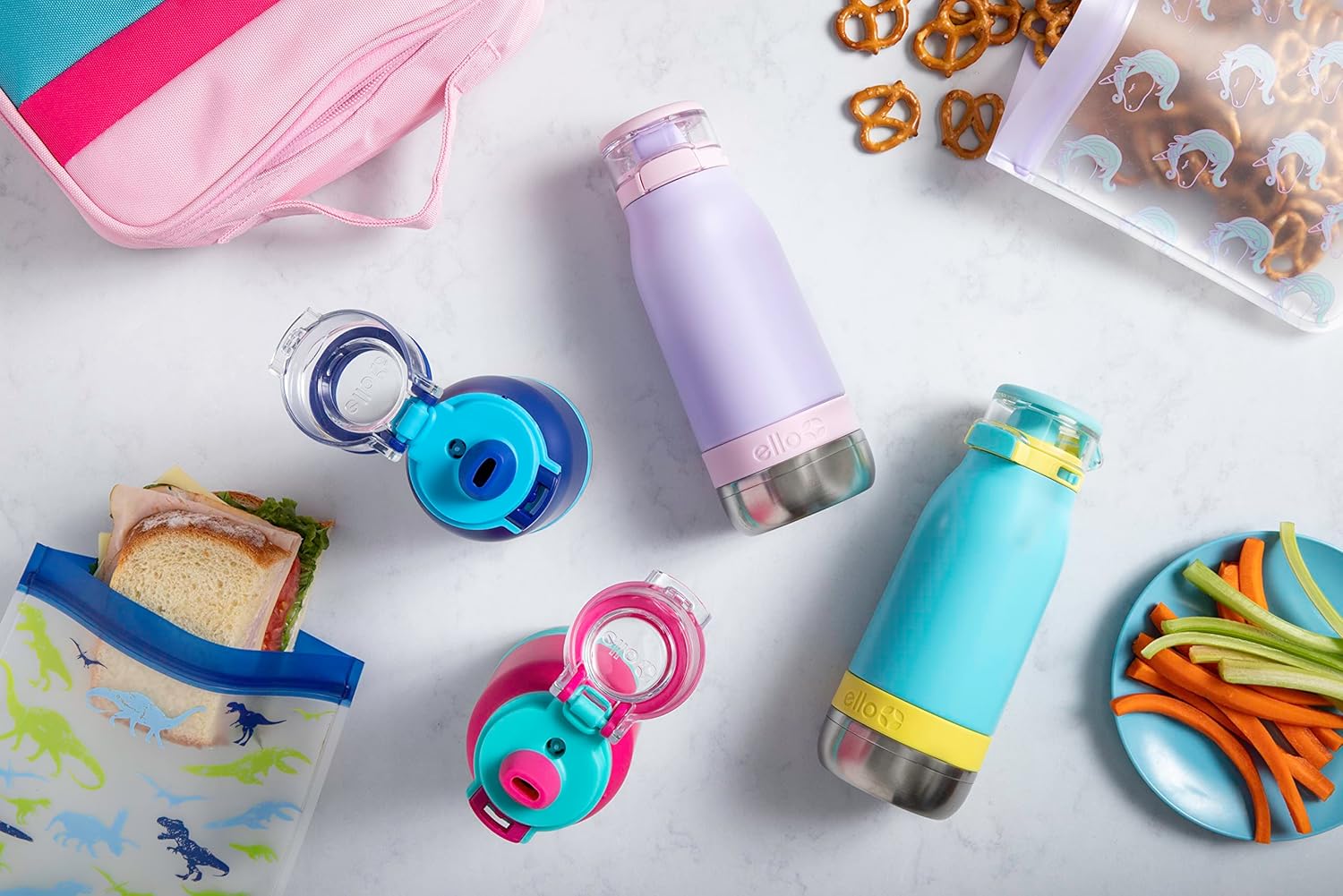 Ello Emma 14oz Vacuum Insulated Stainless Steel Kids Water Bottle with Straw and Built-in Carrying Handle and Leak-Proof Locking Lid for School Backpack, Lunchbox and Outdoor Sports - Image 2