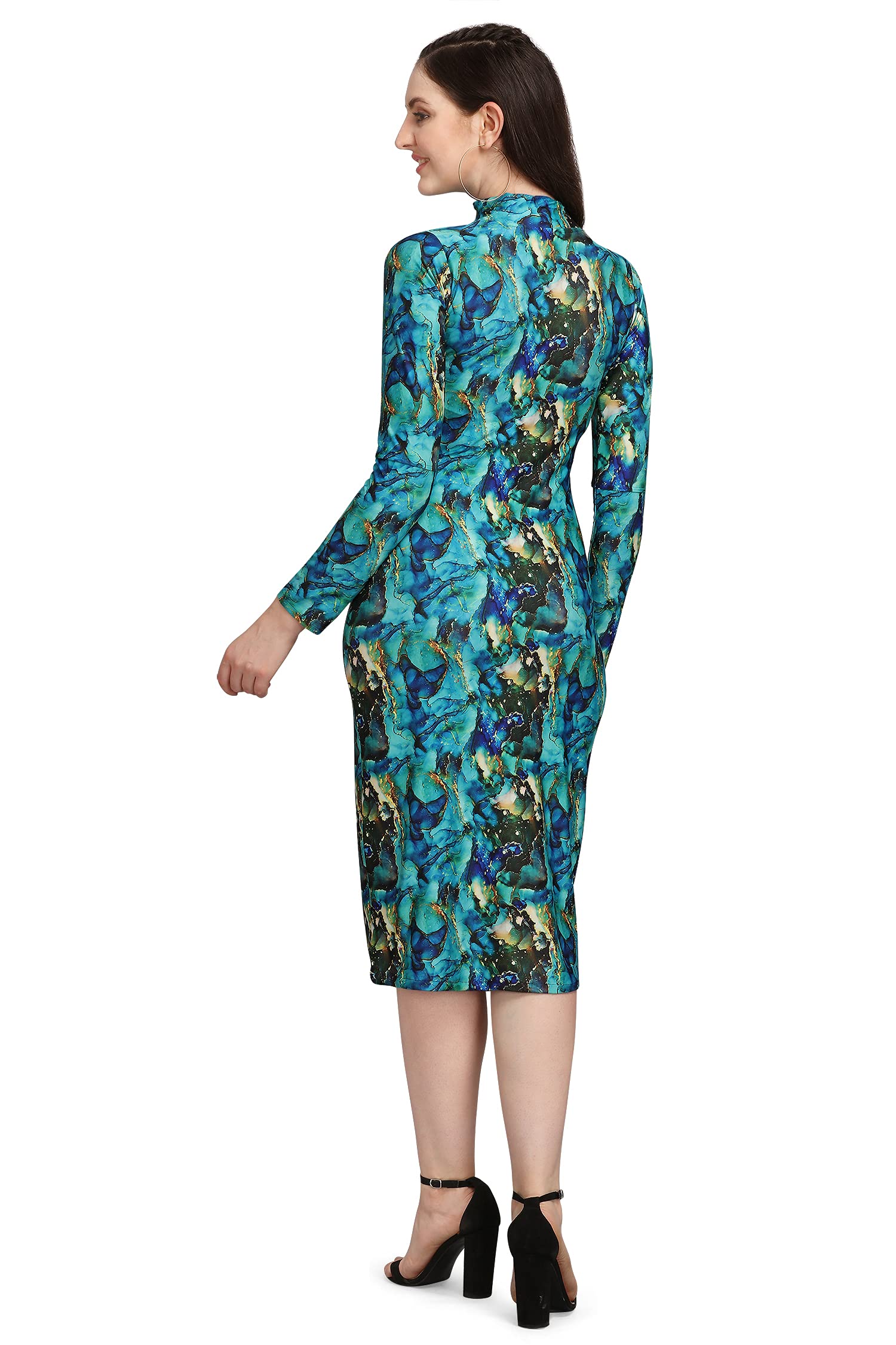 Purvaja Women's Polyester Blend Bodycon Knee Length Cocktail Dress (Siri-Turtle-Rama-M