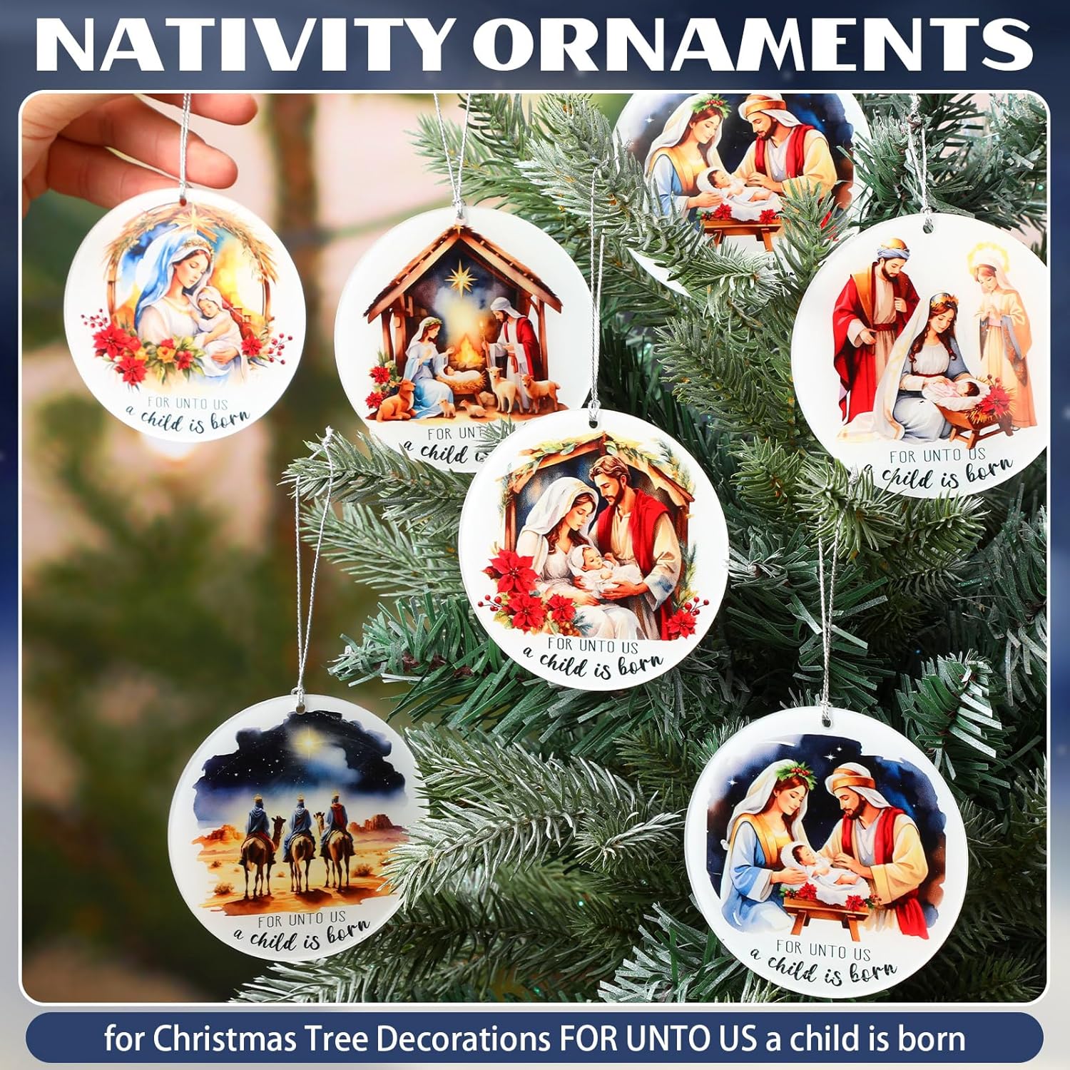 Chunful 24 Pack Christmas Nativity Scene Ornaments Gifts Bulk Acrylic Nativity Music Sheet Ornaments Xmas Decorations Religious Catholic Christian Gifts Church Party Favors(Holy Night) - Image 2
