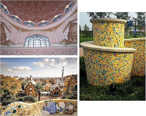 Miniatura 5 de Azulejos de cerámica azul claro mosaico para manualidades, coloridos tamaños grandes en forma de mosaico suministros para baño, maceta, mesas al