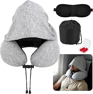 CAPASTEC Travel Neck Pillow, with Extra Large Hood for Airplane, Washabl...