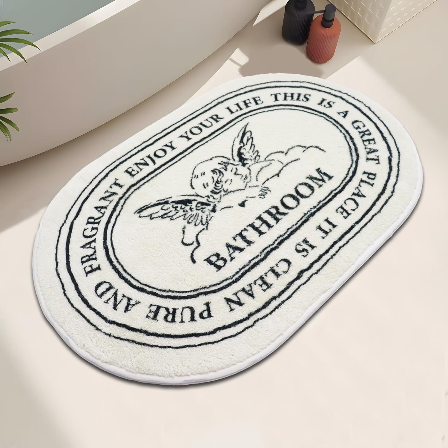 Amazon.com: JoeRita Black White Bath Mat Angel Bathroom Rugs, Non-Slip ...