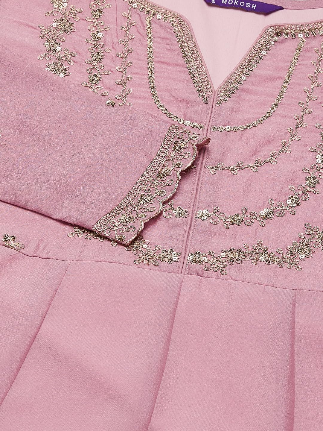 MOKOSH Women's Silk Embroidered Pink Kurta Pant Dupatta Set (444-02-XL) - Image 6 thumbnail