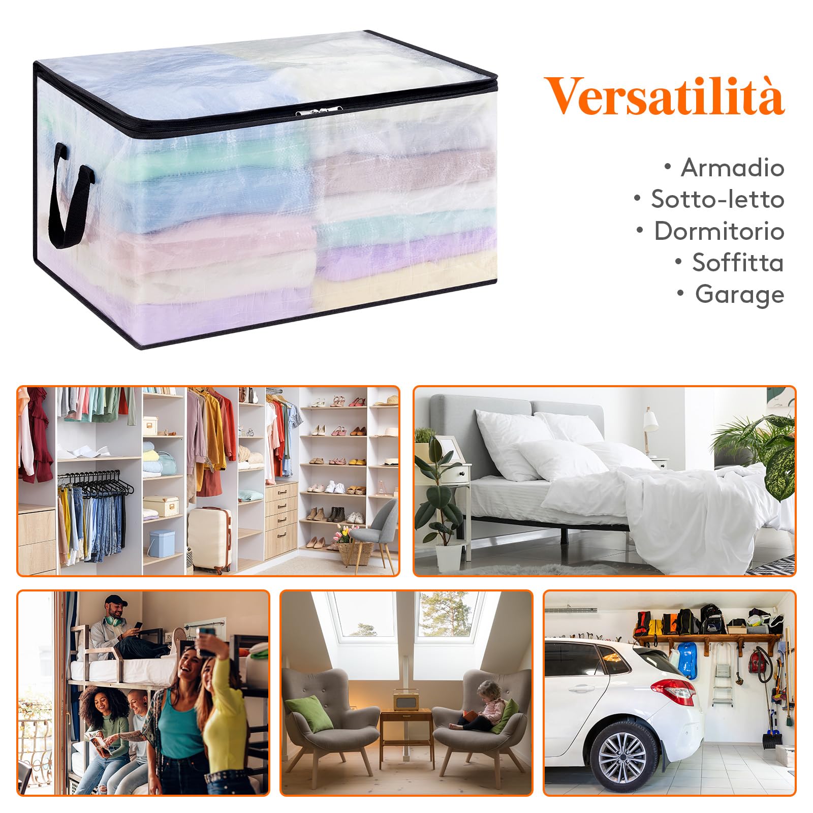Lifewit 6 Pezzi Scatole per Armadio Trasparente 60L, Organizzatore Armadio Pieghevole con Manici, Scatole per Vestiti en PP, Scatoloni Trasloco, Organizer Armadio per Vestiti, Coperte, Piumoni