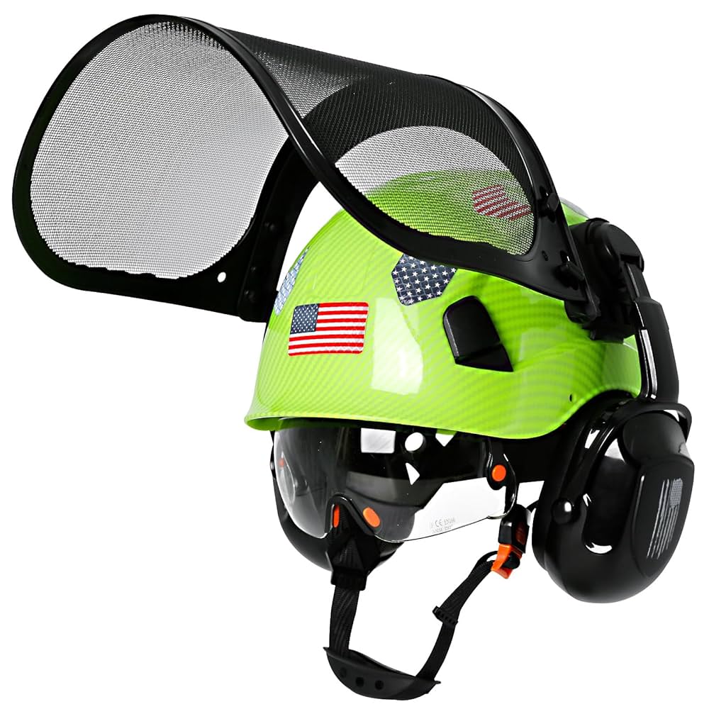 Chainsaw Helmet with Face Shield and Ear Muffs and Visor