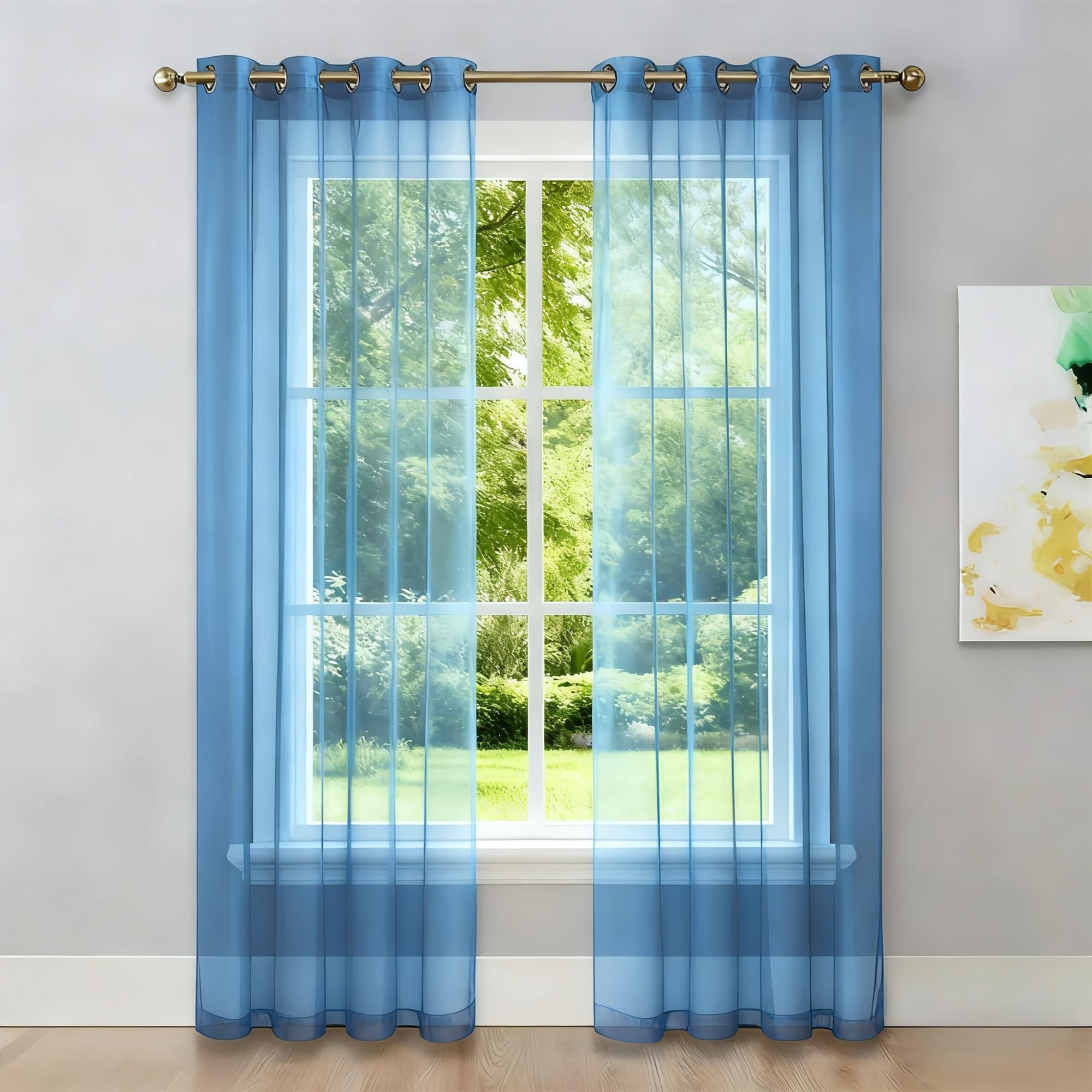 Zasłony Na Przelotkach 220 x 240 cm Półprzezroczysty, Zakładka Ołówkowa, Supermiękki, Prywatność, Elegancki Firanki Do Okien for Bedroom/Living Room, Niebieski