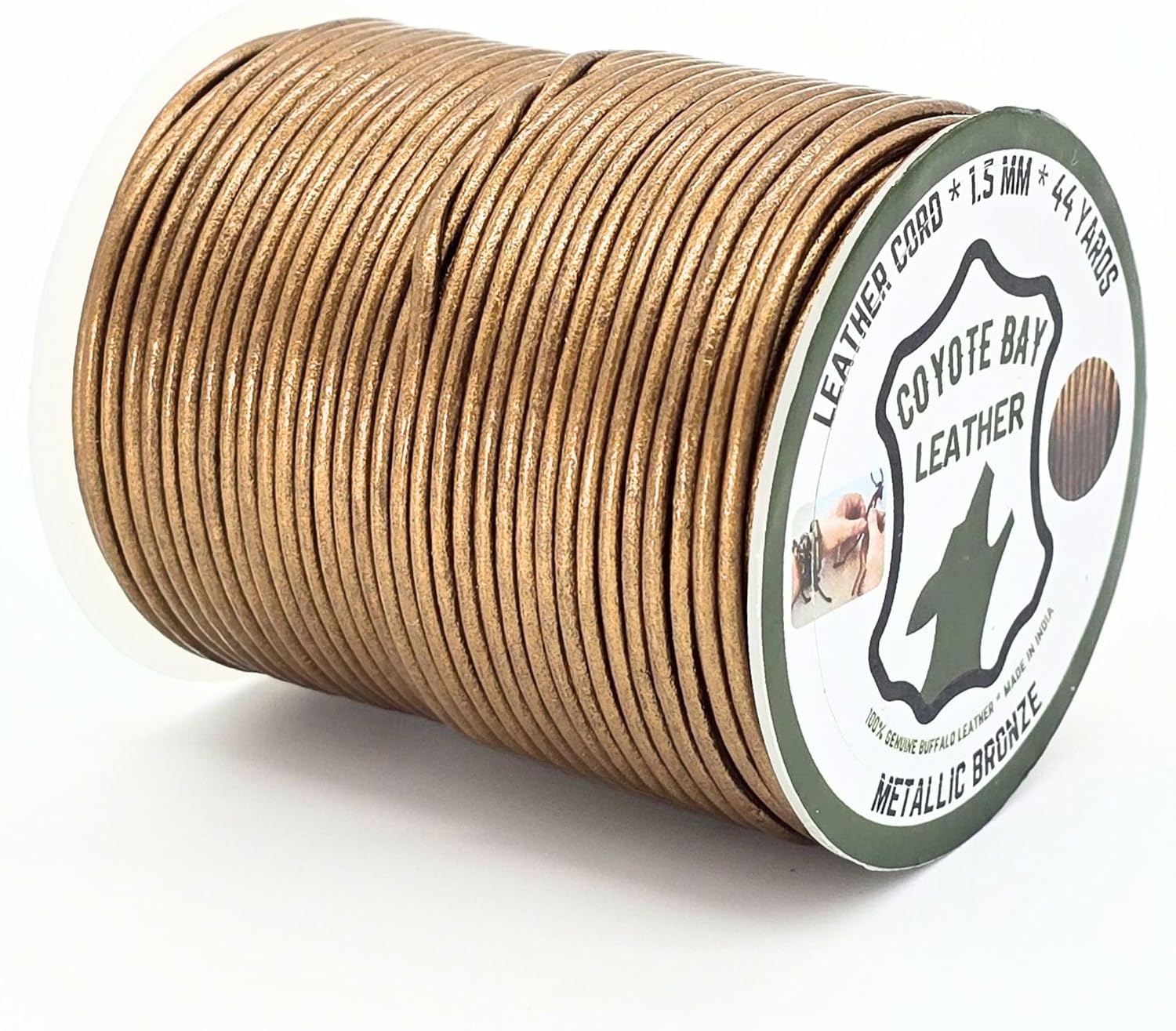 Coyote Bay® Leather Cord in Metallic Bronze Color, 44 Yards Length, in 1.5mm and 2mm Thickness, for Jewelry Making, Crafts, Furniture, and Hobby Projects (Metallic Bronze, 1.5 mm)
