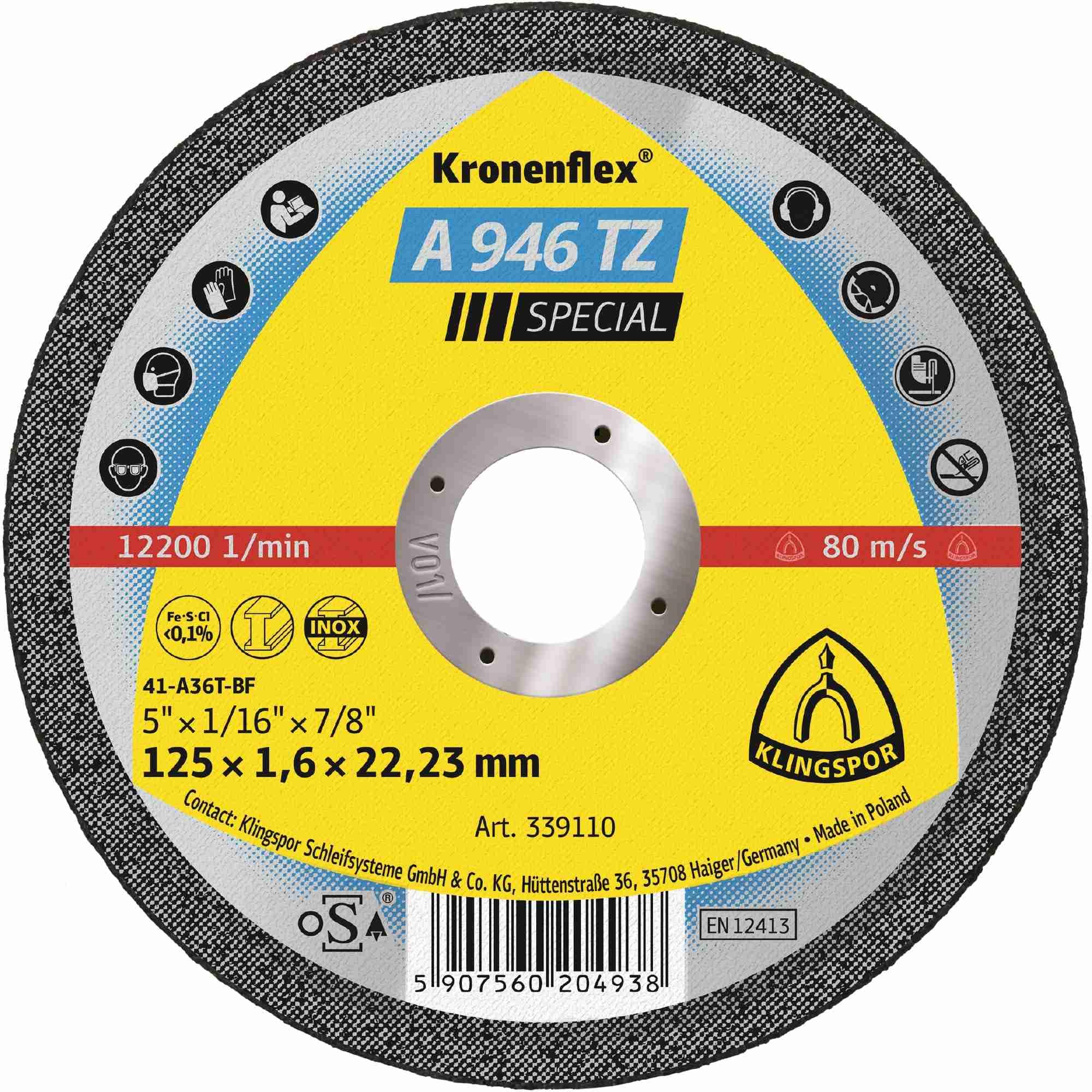 25 x dischi da taglio Klingspor A 946 TZ, 125 x 1,6 x 22,23 mm piano