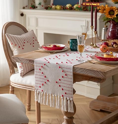 Miniatura 3 de Camino de mesa de Navidad de 13 x 108 pulgadas de largo, de algodón natural, con borlas para decoración de Navidad, para decoración de Navidad, para