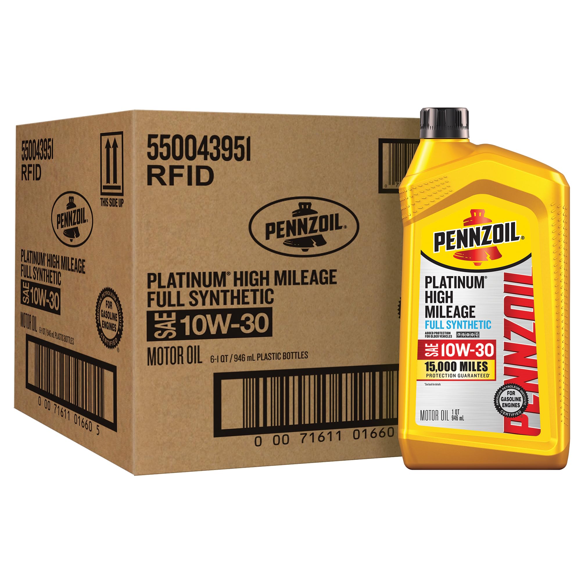 Pennzoil Platinum High Mileage Full Synthetic 10W-30 Motor Oil, 1 Quart (6 Pack)