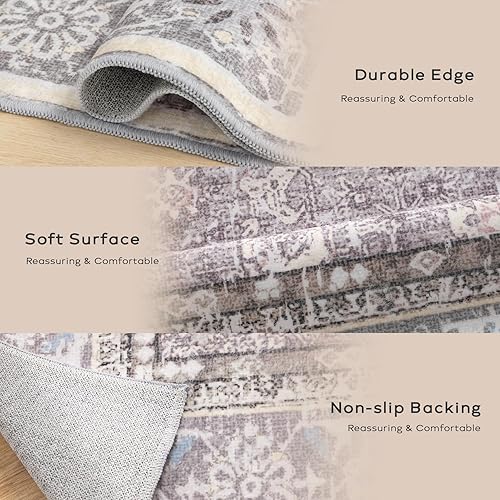 Miniatura 106 de Ashler - Alfombras bohemias vintage de 5 x 8 pies para sala de estar, lavables a máquina con parte trasera antideslizante, alfombra para interiores