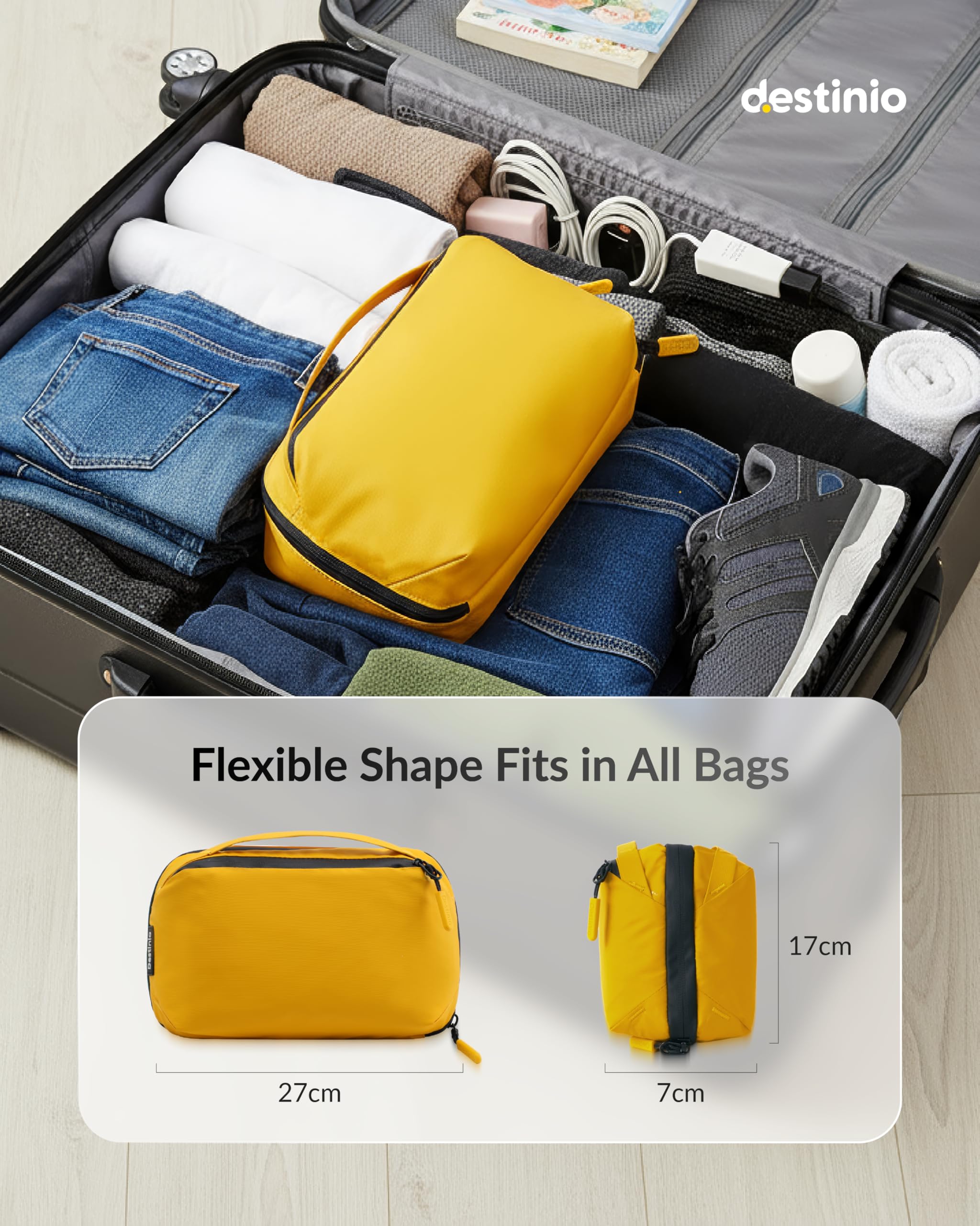 Destinio Electronic Gadget Organizer Bag - Waterproof Padded Tech Pouch for USB Cable, Travel Adapter, Laptop Mobile Charger, Power Bank, Ear Phones,Hard Disk, Digital Accessories Organiser (Yellow) 2