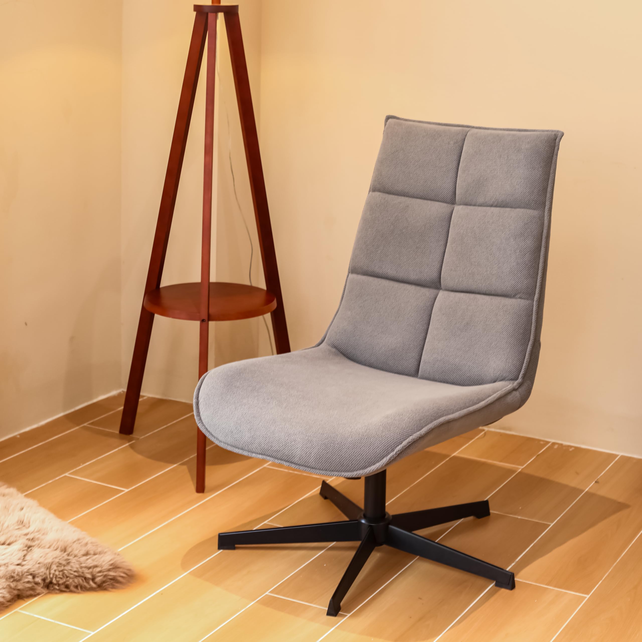 Sillón Giratorio Moderno con función reclinable, cojín de Asiento de Tela, Base de Metal, Gris