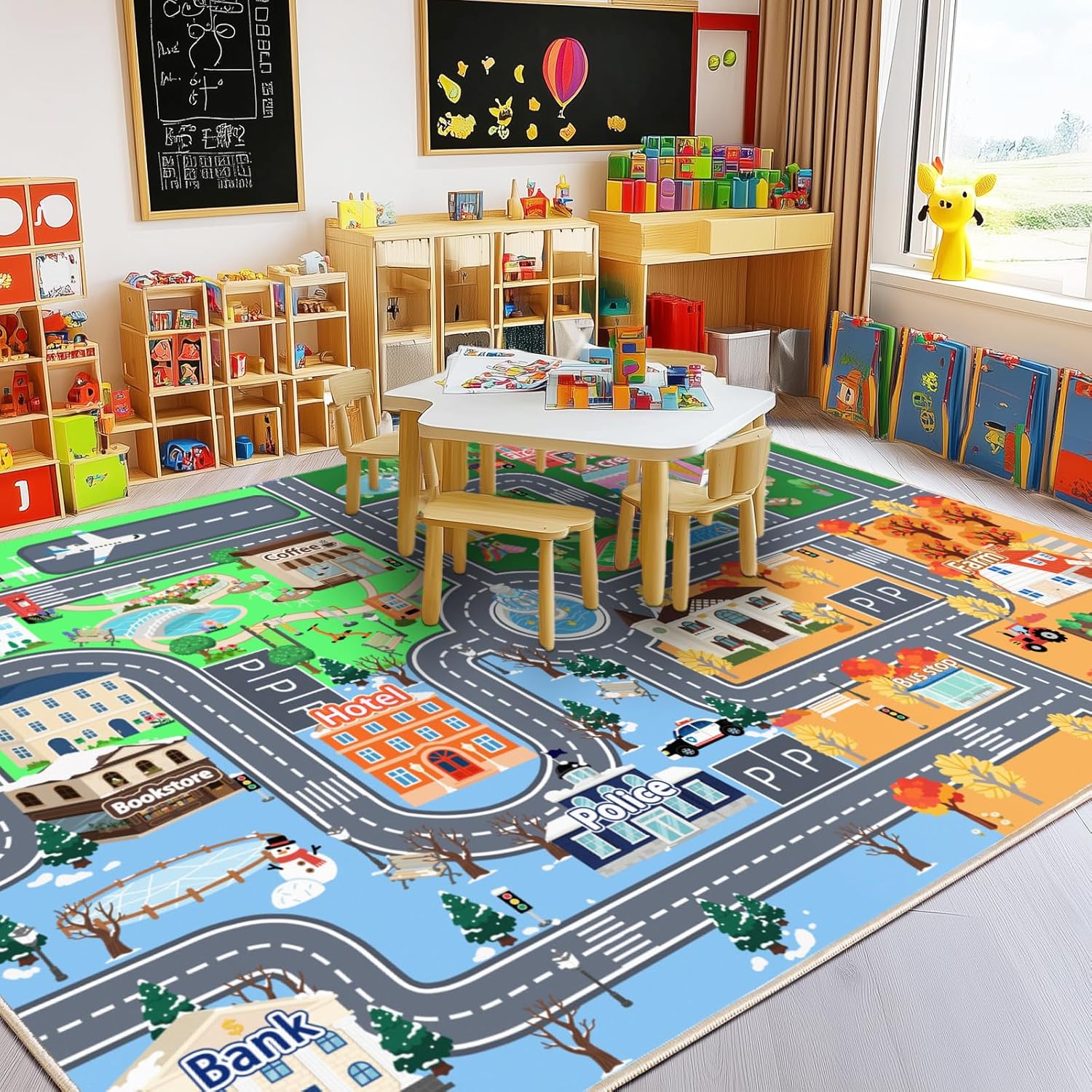 Kids Rugs for Playroom, 8' x 10' Car Rug for Kids Play Mat with Non-Silp Backing, Toddler Rugs Classroom Washable Kid Educational Playroom Rug for Learning Boys Girls Bedroom