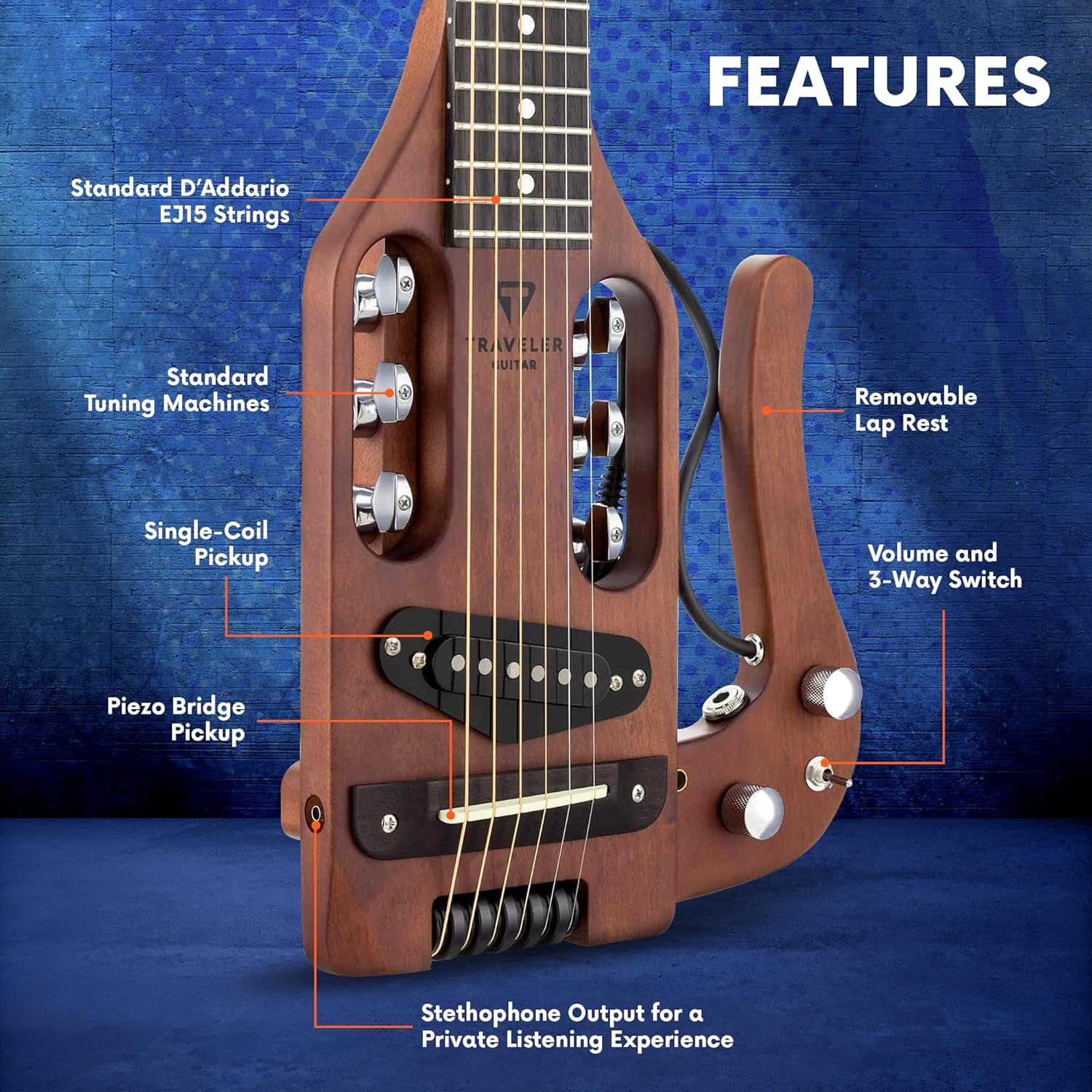 Traveler Guitar Pro-Series Electric Guitar | Full 24.75" Scale | Piezo & Single-Coil Pickups with Custom Gig Bag | D’Addario Phosphor Bronze Acoustic Guitar Strings and D'Addario Accessory Set