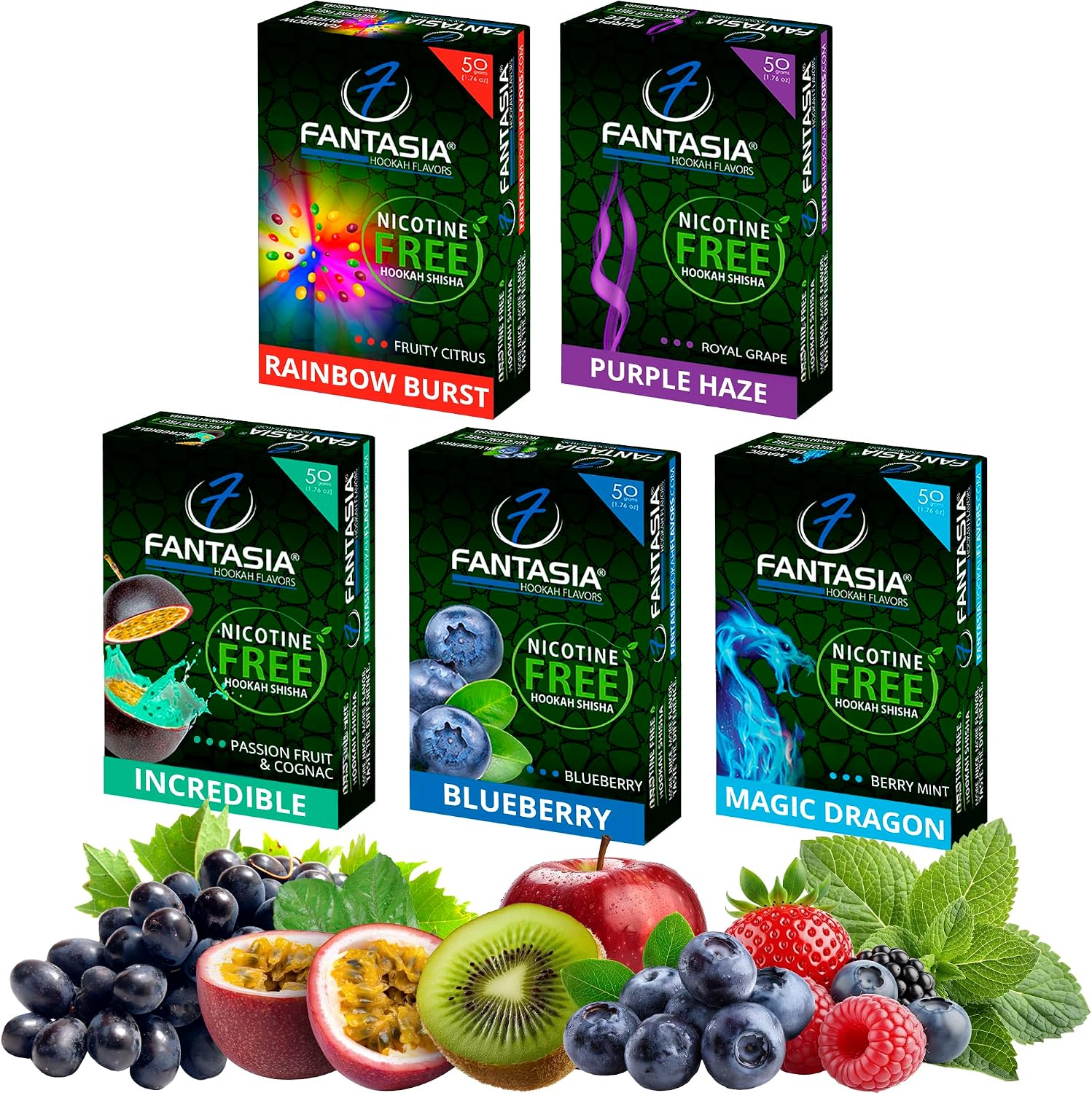 Fantasia Hookah Shisha Flavors, Tobacco &amp; Nicotine Free \u2014 Berry Variety, 50-Gram (Pack of 5) B5