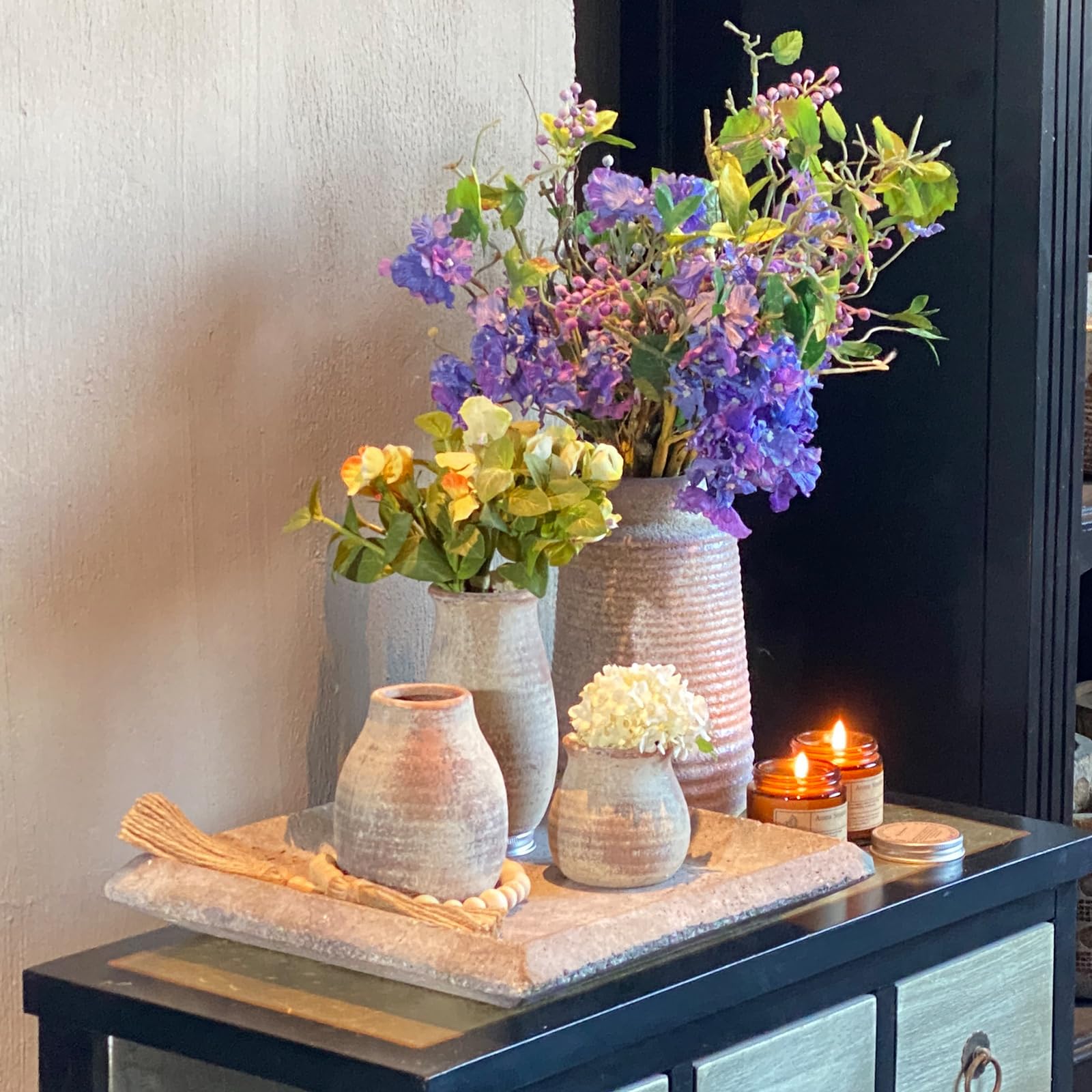 Ceramic Rustic Vase Set, Small Boho Vases for Country Home Decoration, Decorative Vase,Farmhouse Decoration, Living Room Coffee Table Decor, Mantle & Shelf DÃ©cor,Brown.