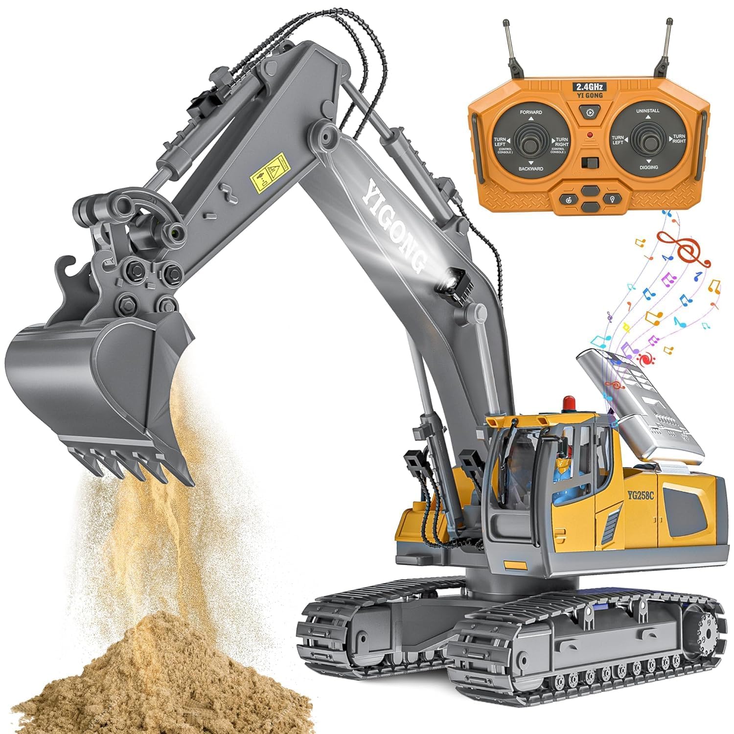Daji RC JCB Toy Excavator for Kids – 1:20 11-Channel Metal Remote