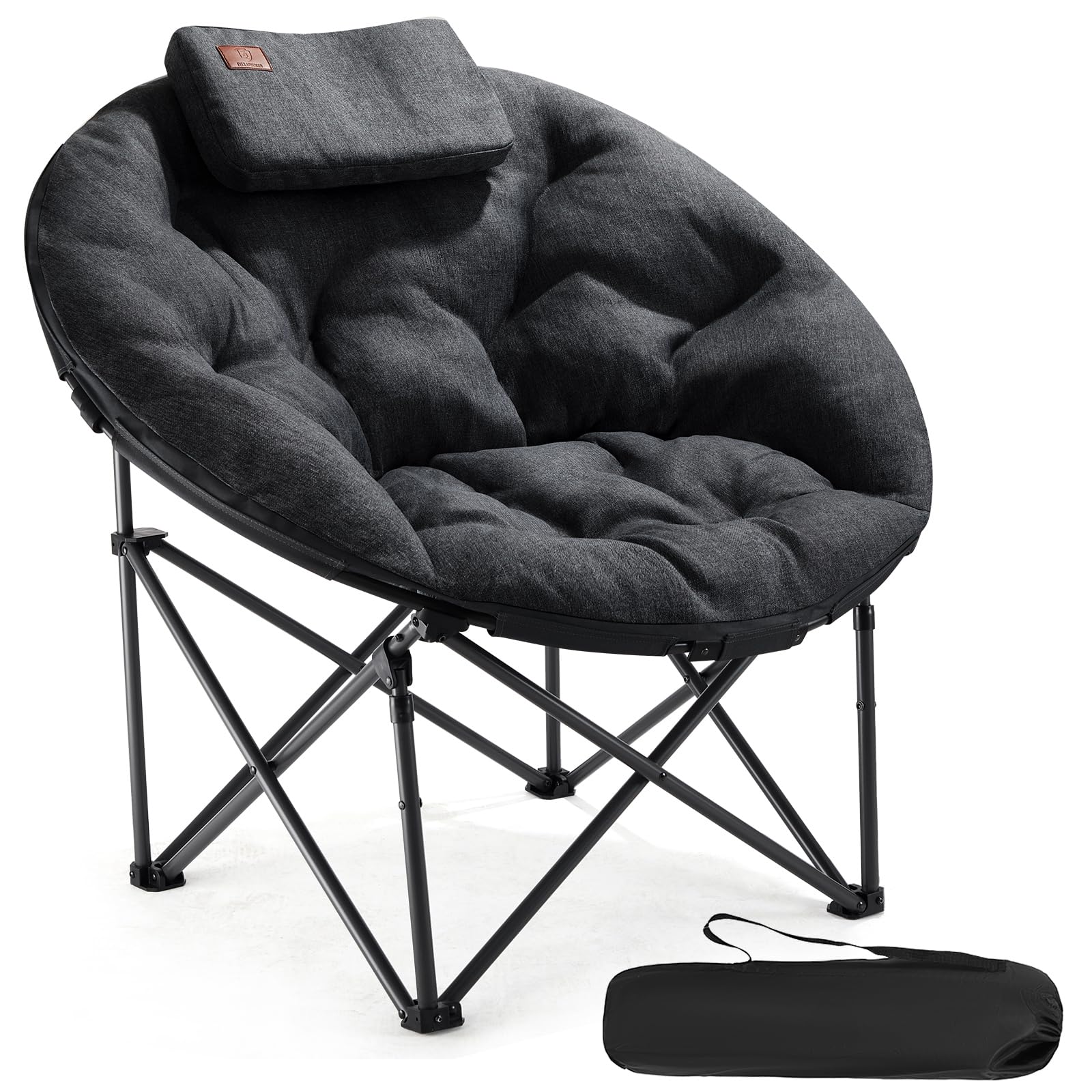 EVER ADVANCED Luxus Campingstuhl Faltbar Moonchair XXL 150KG Rund Klappstuhl Dick Gepolstert, Übergroßer Faltsessel Hohe Rückenlehne mit Kissen, Extra Breit für Outdoor Garten Balkon Indoor