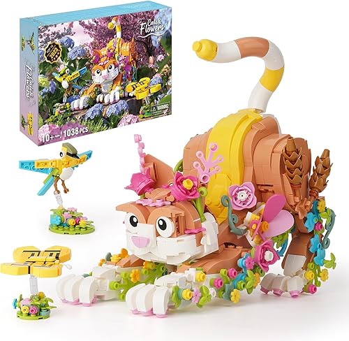 JOJO&Peach Creator - Juego de construcción 3 en 1 de flores y gatos, juguete STEM para niños de 10 a 12 años, juguete de construcción coleccionable,