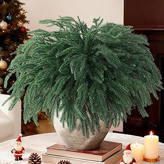 12 Pcs Christmas Norfolk Pine Stems,15" Real Touch Artificial Norfolk Pine Branches,Fake Christmas Greenery Stems Faux Cedar Pine Picks for Vases DIY Table Holiday Winter Xmas Indoor Decor(Green)