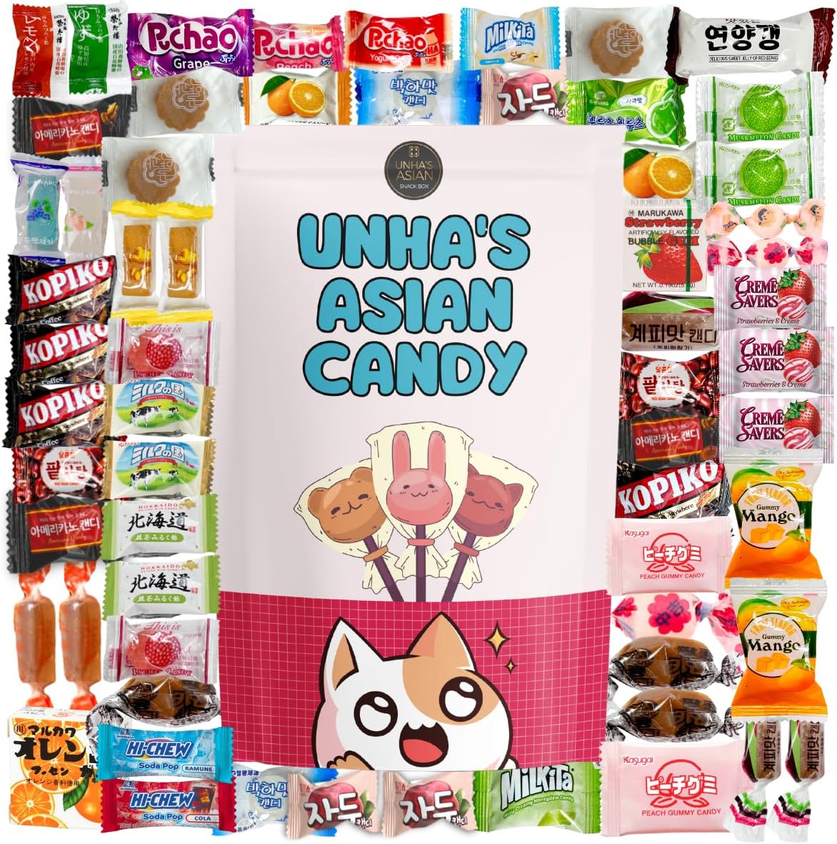 Mystery Asian 60 Pieces Candy Mix - Japanese, Korean, Chinese, Dagashi and More! - Individual Wrapped Gift Care Package (Asian Sweet gift)