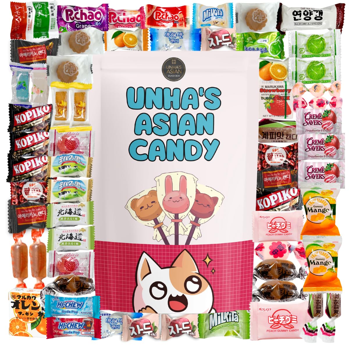Mystery Asian 60 Pieces Candy Mix - Japanese, Korean, Chinese, Dagashi and More! - Individual Wrapped Gift Care Package (Asian Sweet gift)