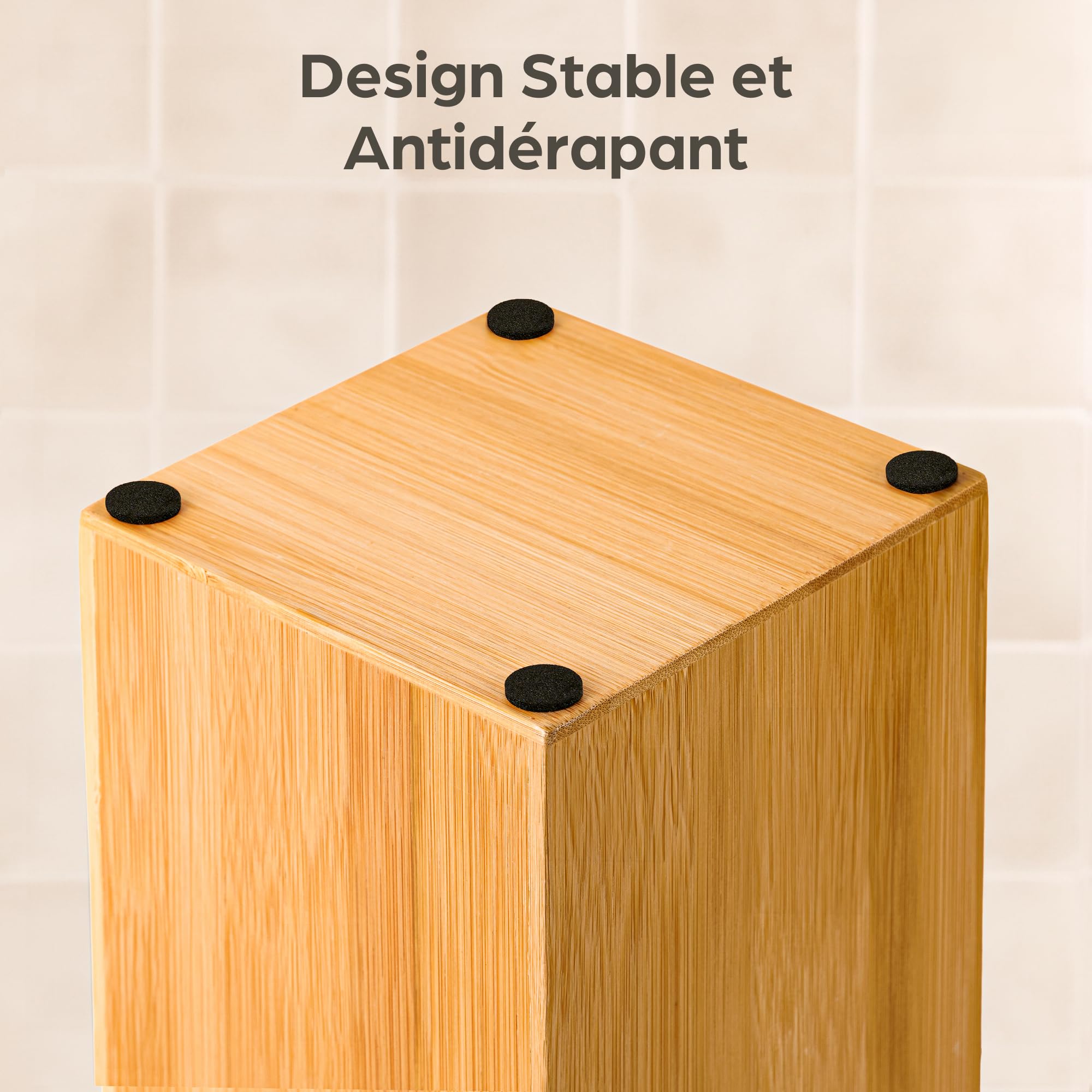 Praknu Porte Papier Toilette sur Pied Bois - Rangement Papier Toilette Bambou FSC avec Couvercle Magnétique pour 4 Rouleaux - Peu Encombrant - Antidérapant