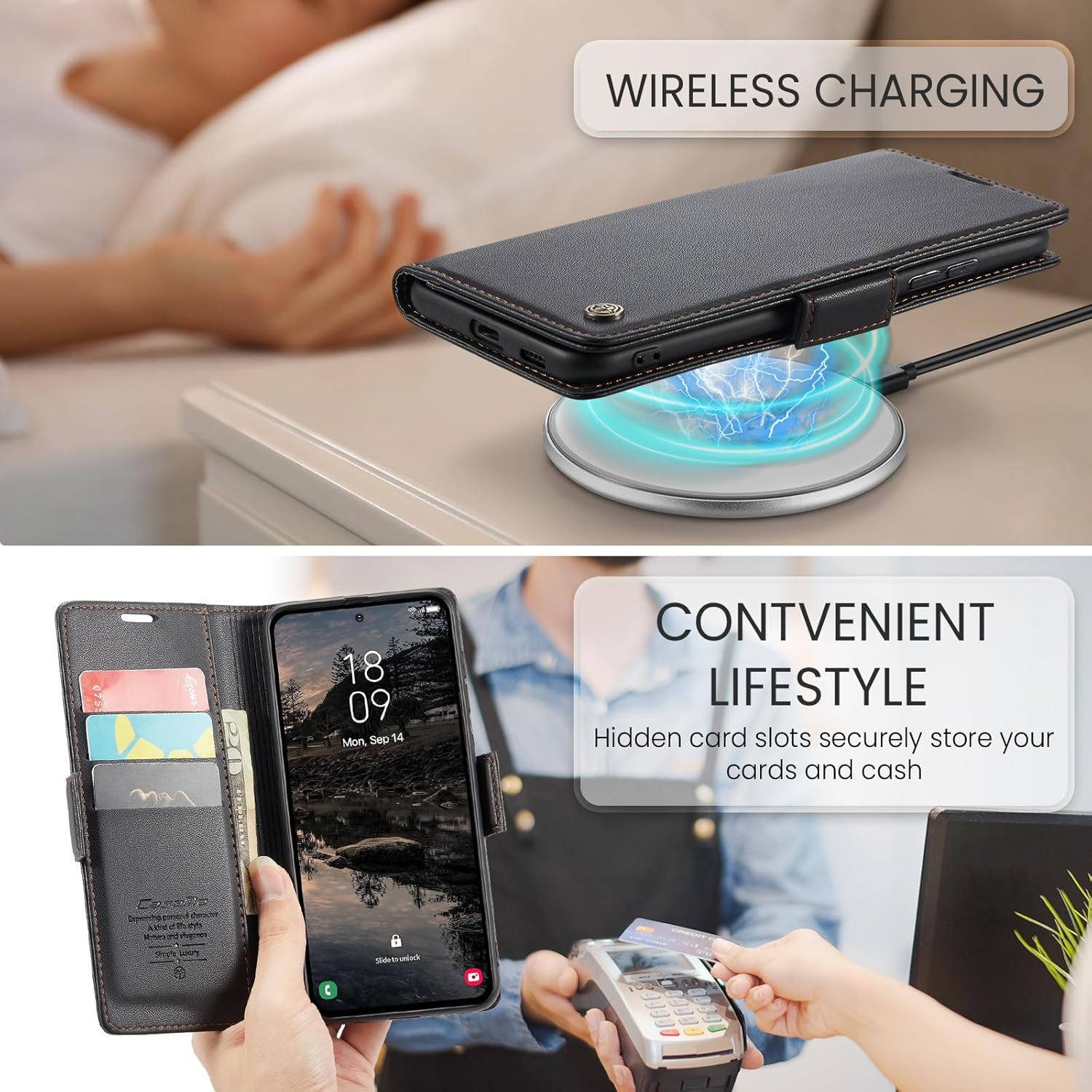 Wallet Case for Samsung Galaxy S25 FE, PU Leather Magnetic Flip Case with RFID Blocking Card Holder Kickstand for Women Men, Shockproof Durable Protective Phone Cover for Galaxy S25 FE (Black) - Image 6