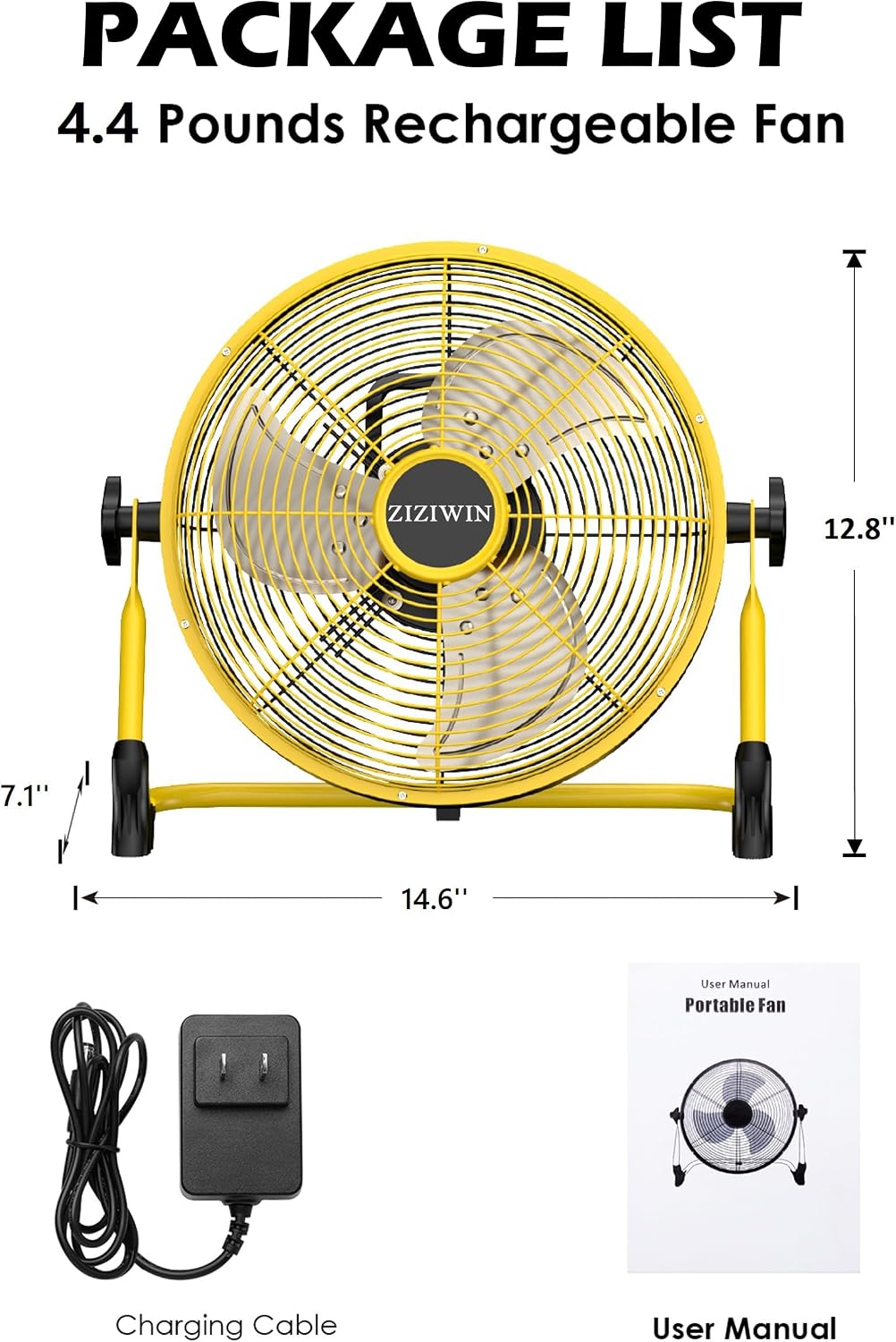 10'' Battery Operated Fan, Rechargeable Cordless Floor Fan, 6~40H Long Lasting Outdoor Camping Fan, 360° Tilt, Wireless, Quiet, USB Phone Charge, for Home Patio Gym Greenhouse Gazebo Outside