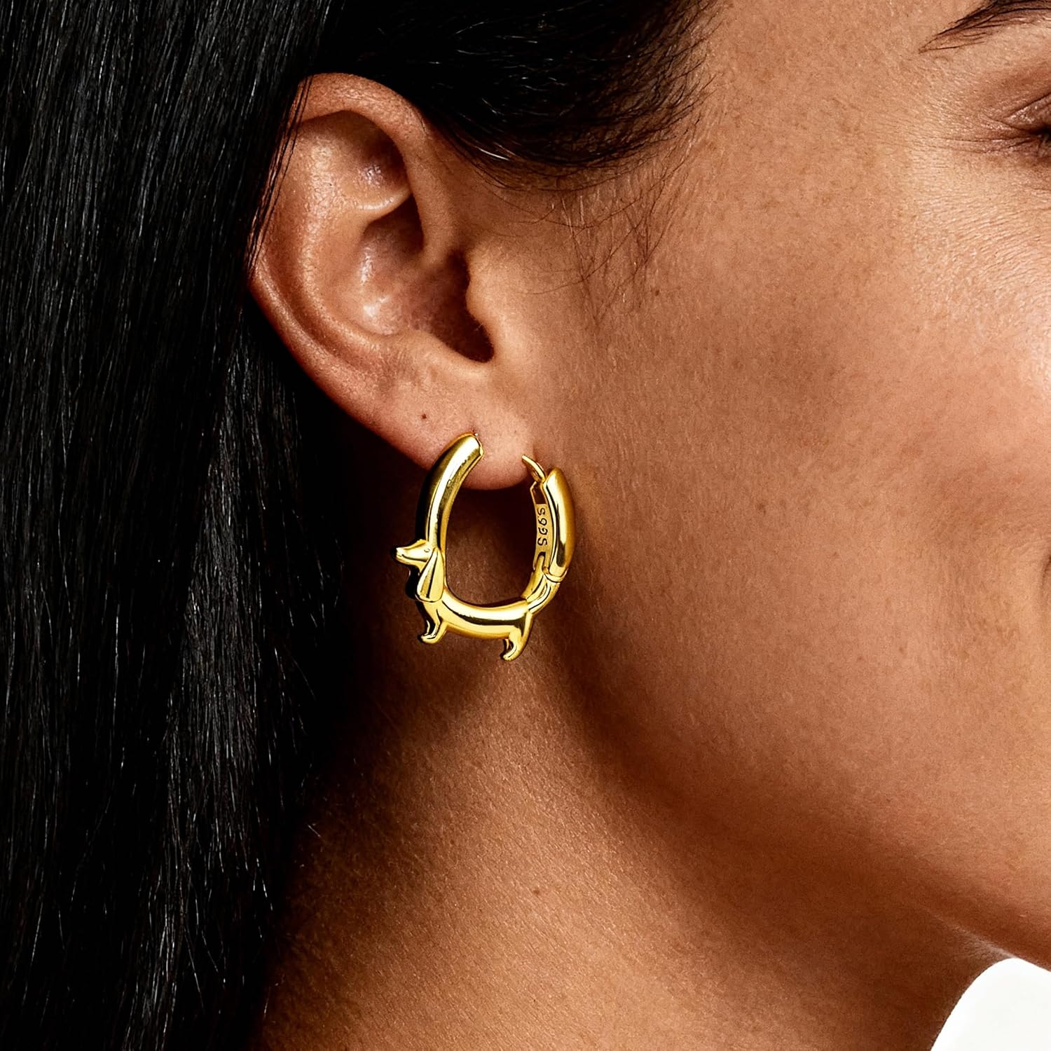 Dachshund Hoop Earrings, 925 Sterling Silver, Gold Plated, Cute Dog Design, Fashion Jewelry - Image 3