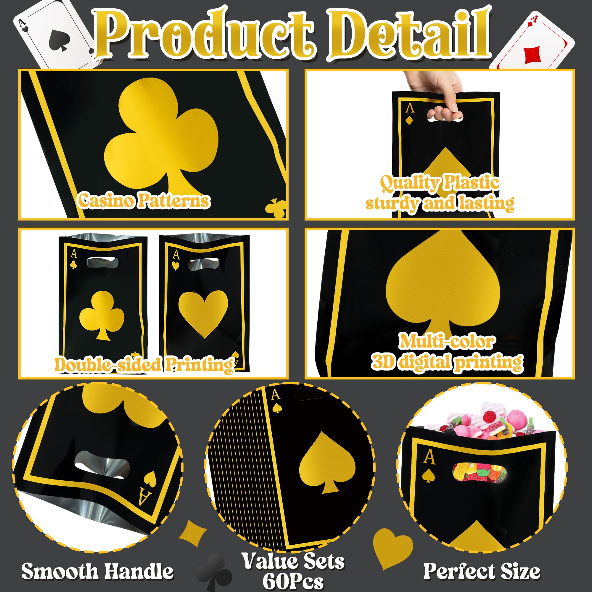 24 Casino-Party-Geschenktüten Mit Henkeln – 4 Designs, Ca. 16x8x21 Cm – Aus Kraftpapier Für Süßigkeiten & Kleine Geschenke