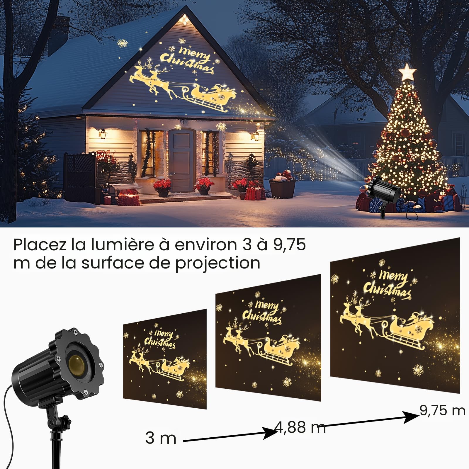 Projecteur De Noël Dynamique 3D Pour Extérieur Et Intérieur - Décorations De Noël étanches Pour Fenêtre, Sol, Toit, Mur, Cour, Décoration De Noël