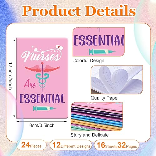 Miniatura 3 de 22 bolígrafos divertidos para enfermeras y mini cuadernos de enfermera, 10 bolígrafos de purpurina de colores y bloc de notas de 12 bolsillos,