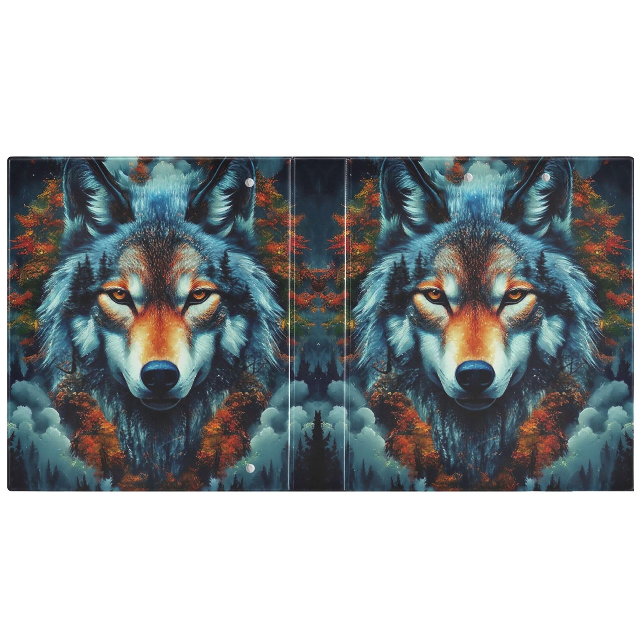 Personalisierbarer Ordner mit mystischem Wolfskopf, Herbstwald, 3,8 cm, 3 Ringe für 200 Blatt, Notizbuch, Ordner, runder Ringmappen, 31,5 x 27 x 6 cm, 1 Stück