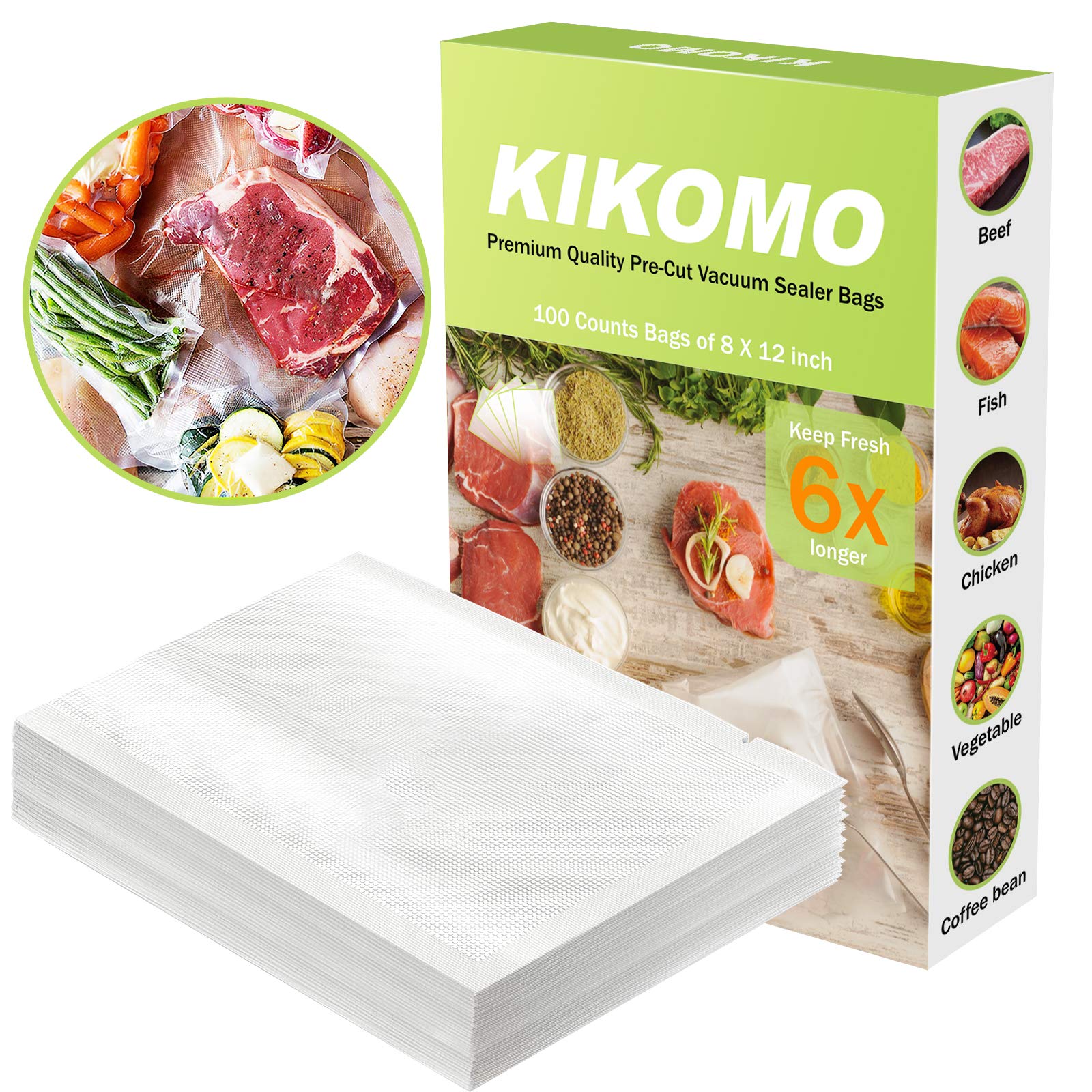 Buy Vacuum Sealer Bags, KIKOMO 8 X 12 Inches Precut Food Saver Bags