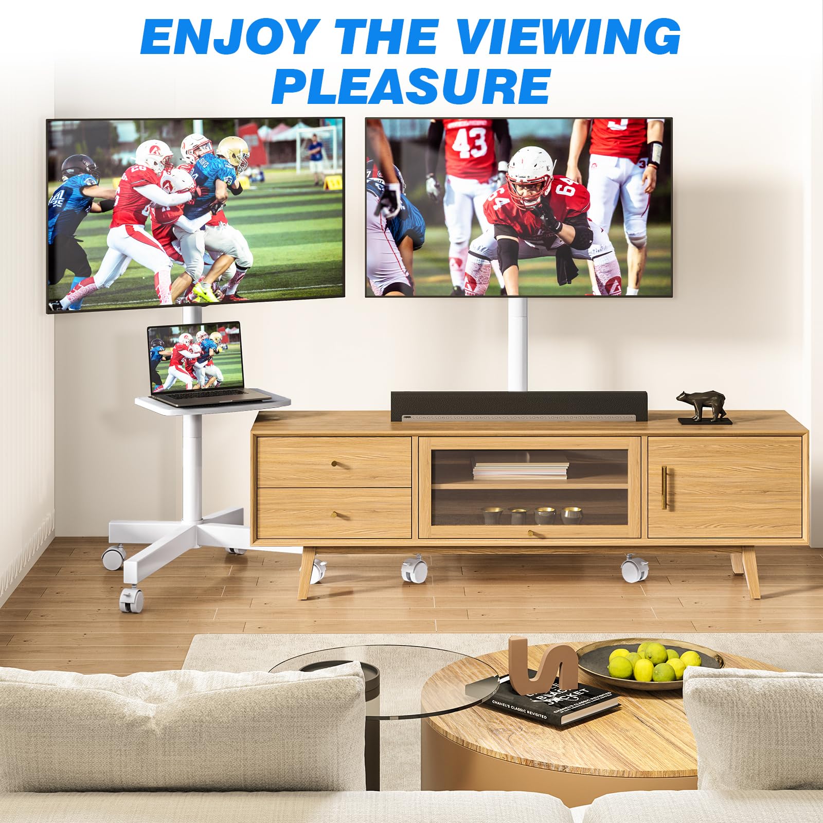 RFIVER Supporto TV da Pavimento Porta TV con Ruote Carrello per Schermi Plasma/LCD/LED 27-60 Pollici, Mobile TV con Ruote Max.40 kg, Max VESA 400 x 400 mm con Altezza Regolabile Bianco